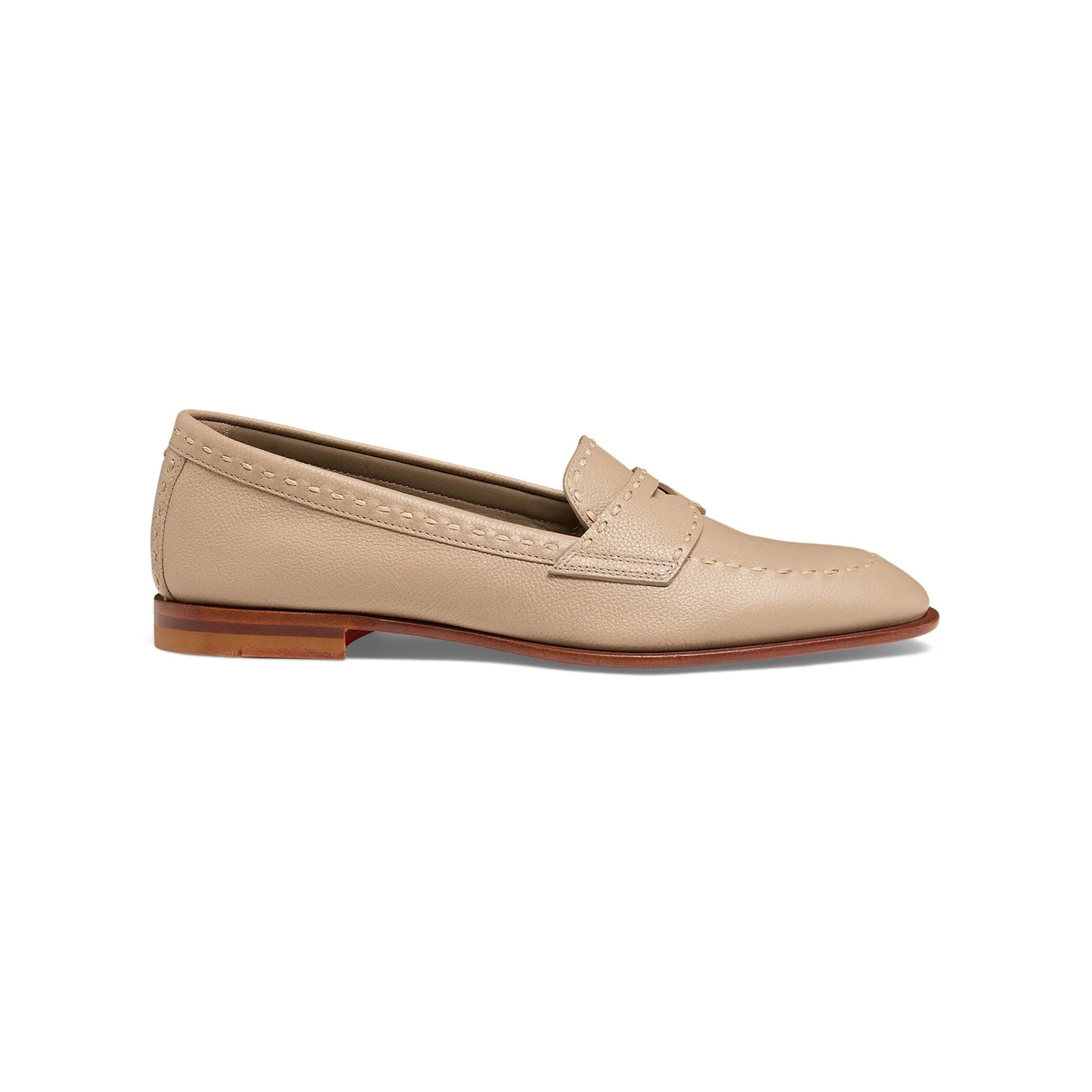 Women's beige tumbled leather penny loafer - 1