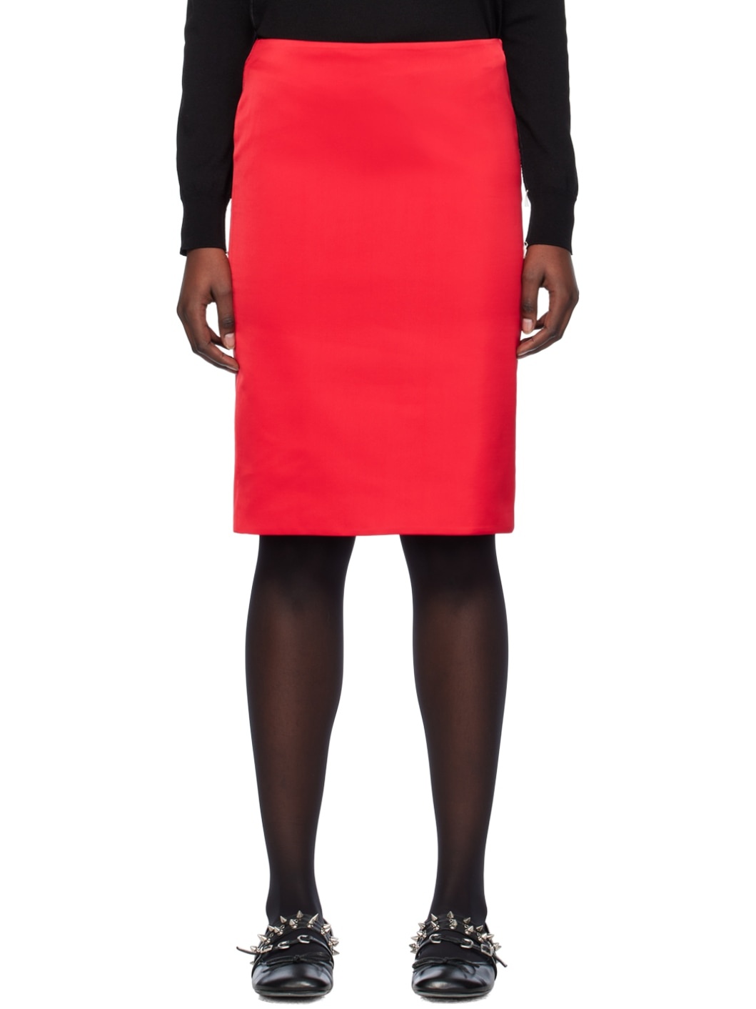 Red Vented Midi Skirt - 1