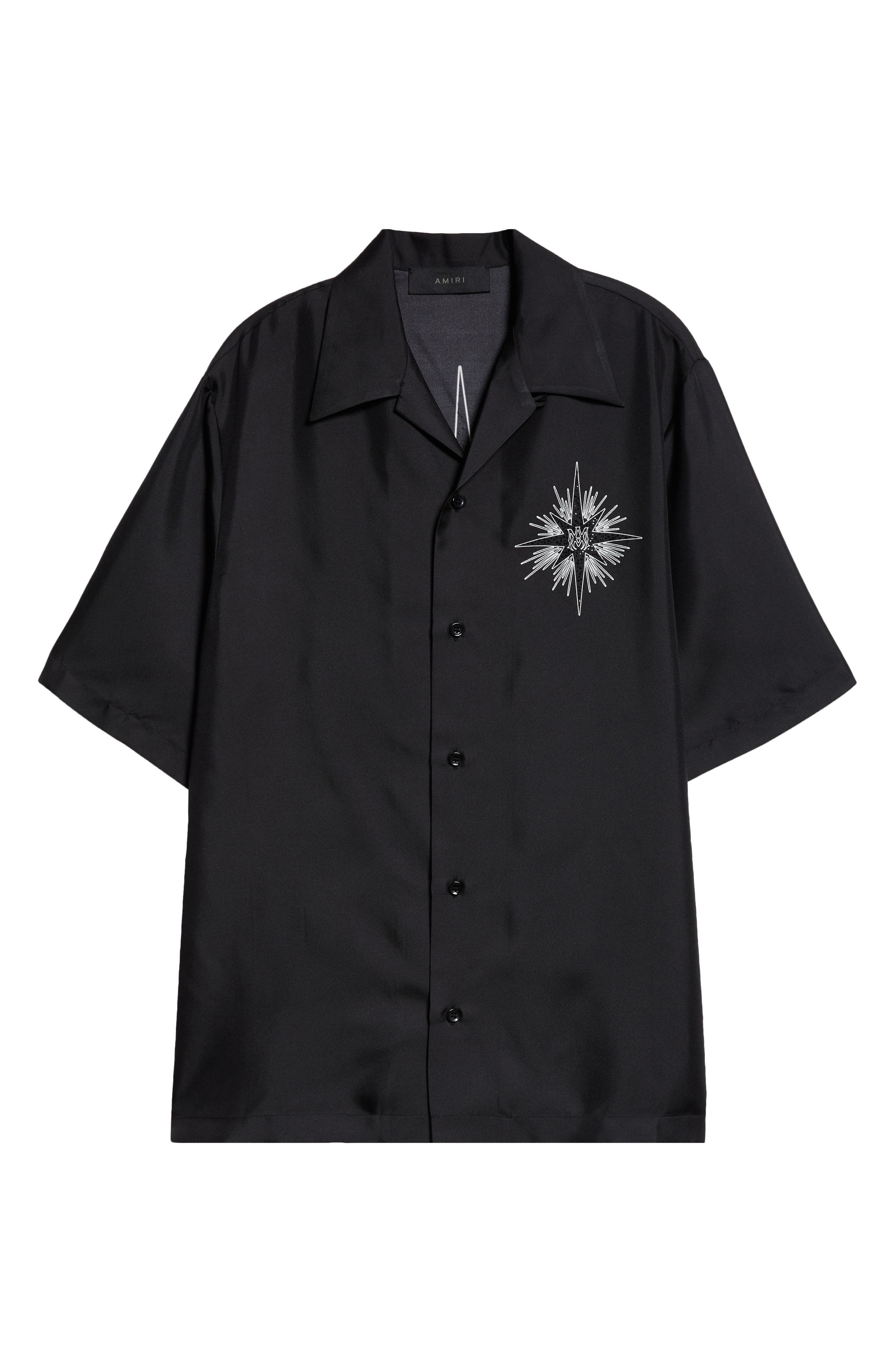AMIRI Starburst Crystal Silk Camp Shirt in Black at Nordstrom - 6