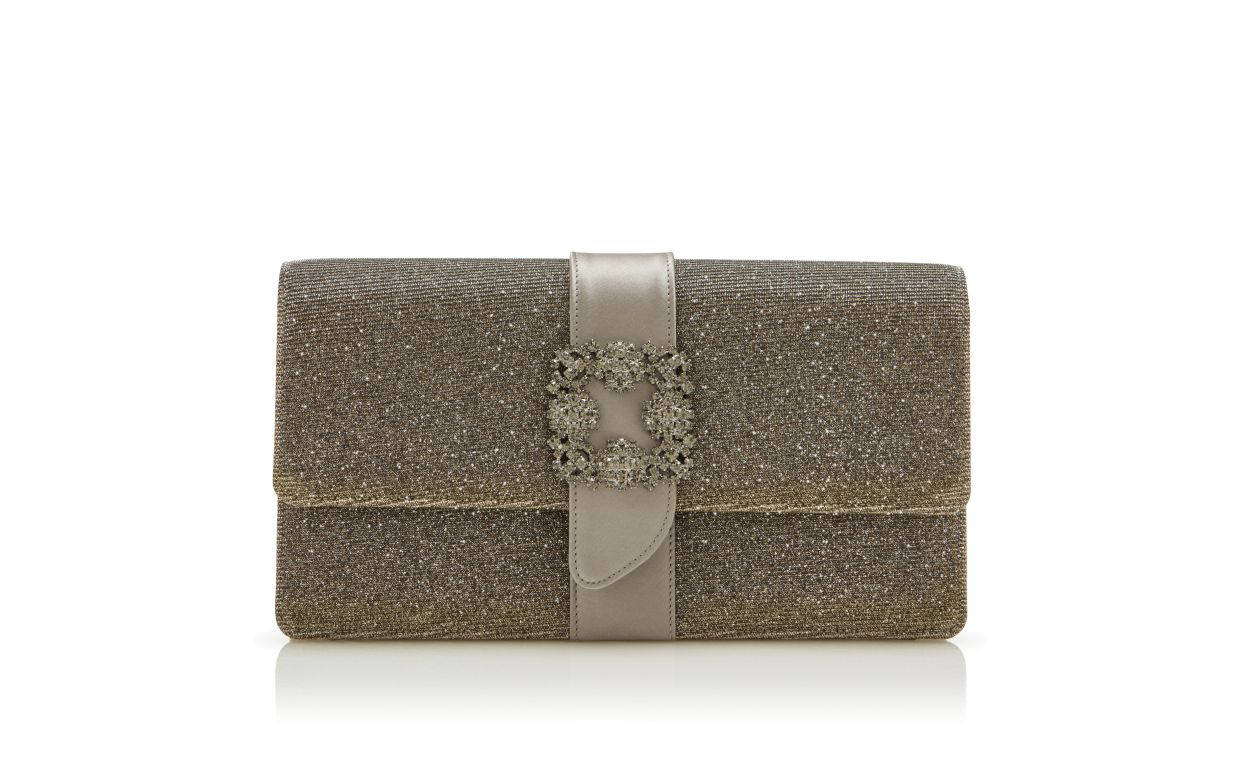 Dark Gold Glitter Jewel Buckle Clutch - 1