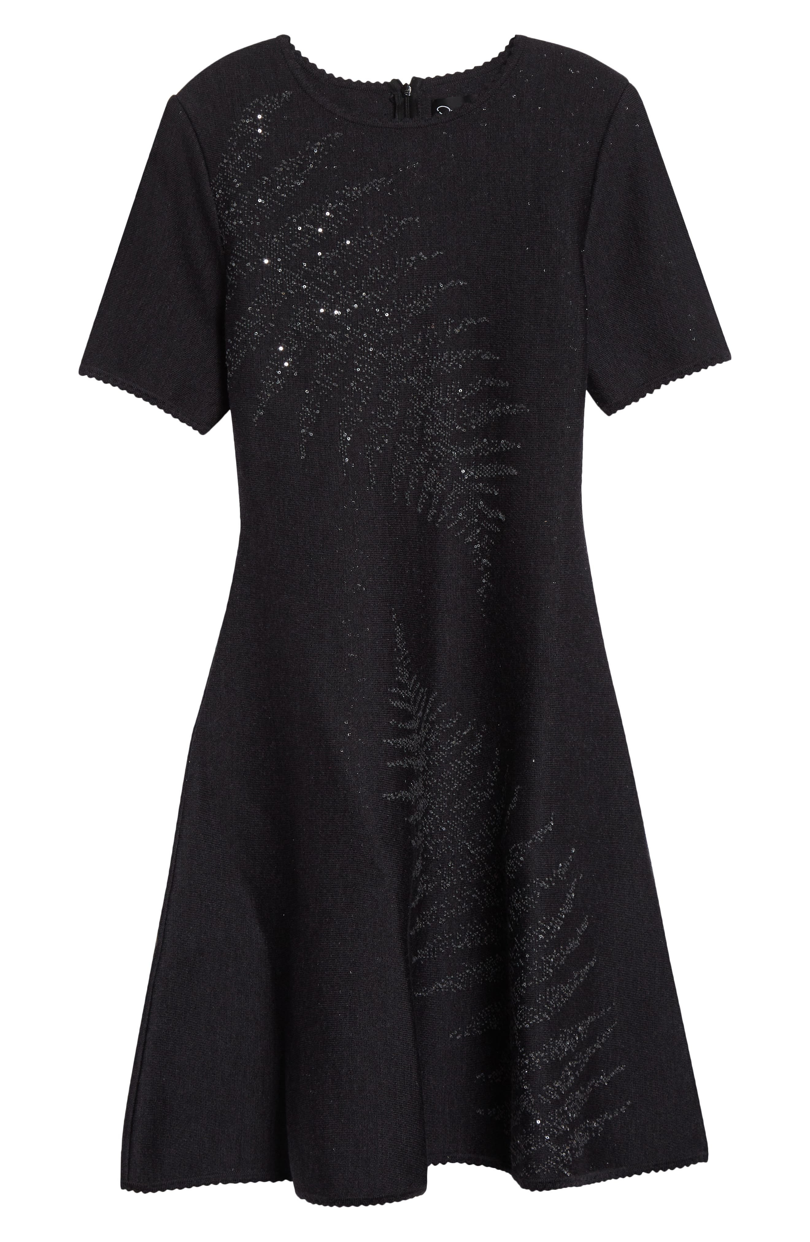 Oscar de la Renta Fern Sequin Embroidered Fit & Flare Dress in Charcoal at Nordstrom - 5