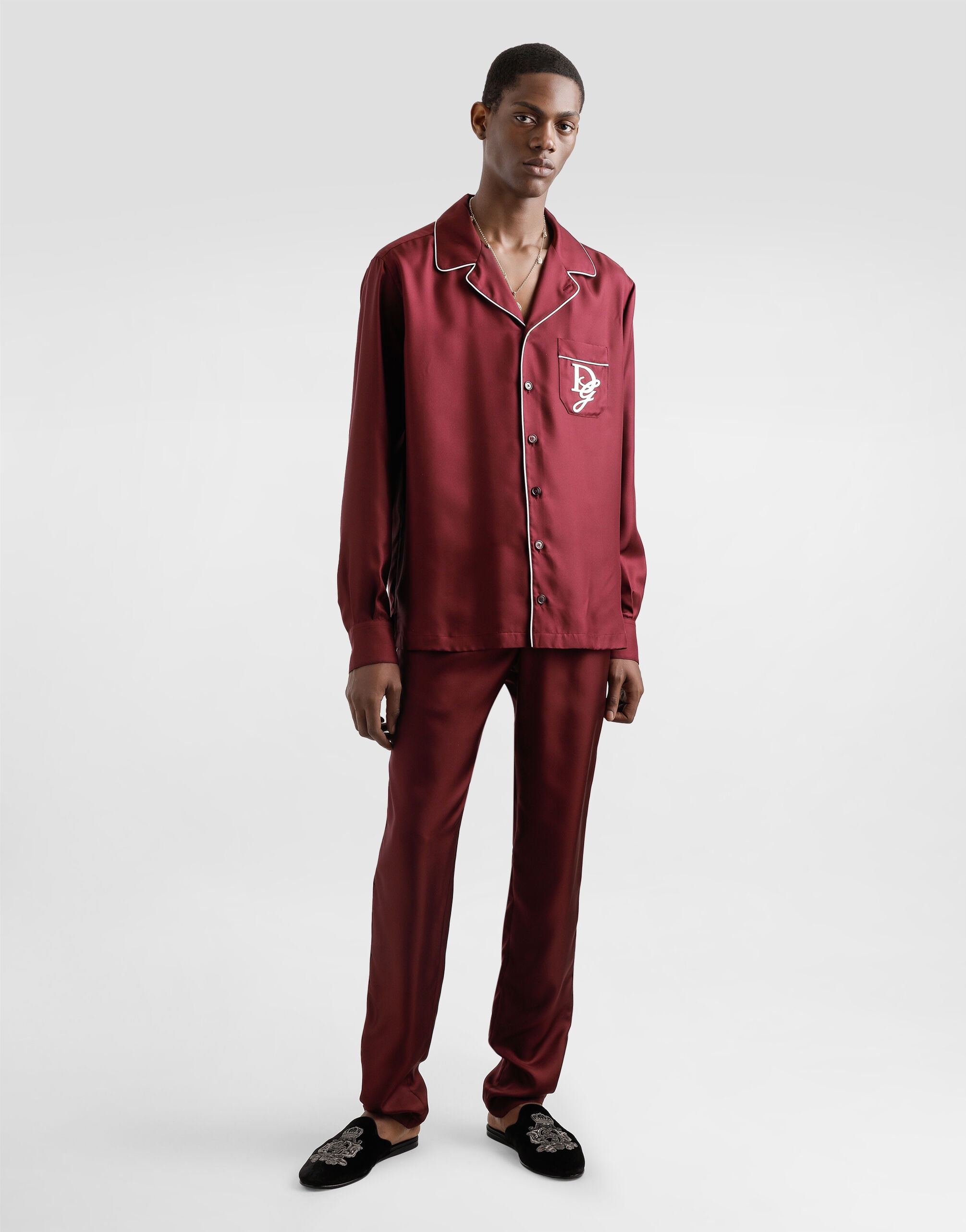 Silk pajama pants with logo embroidery - 2