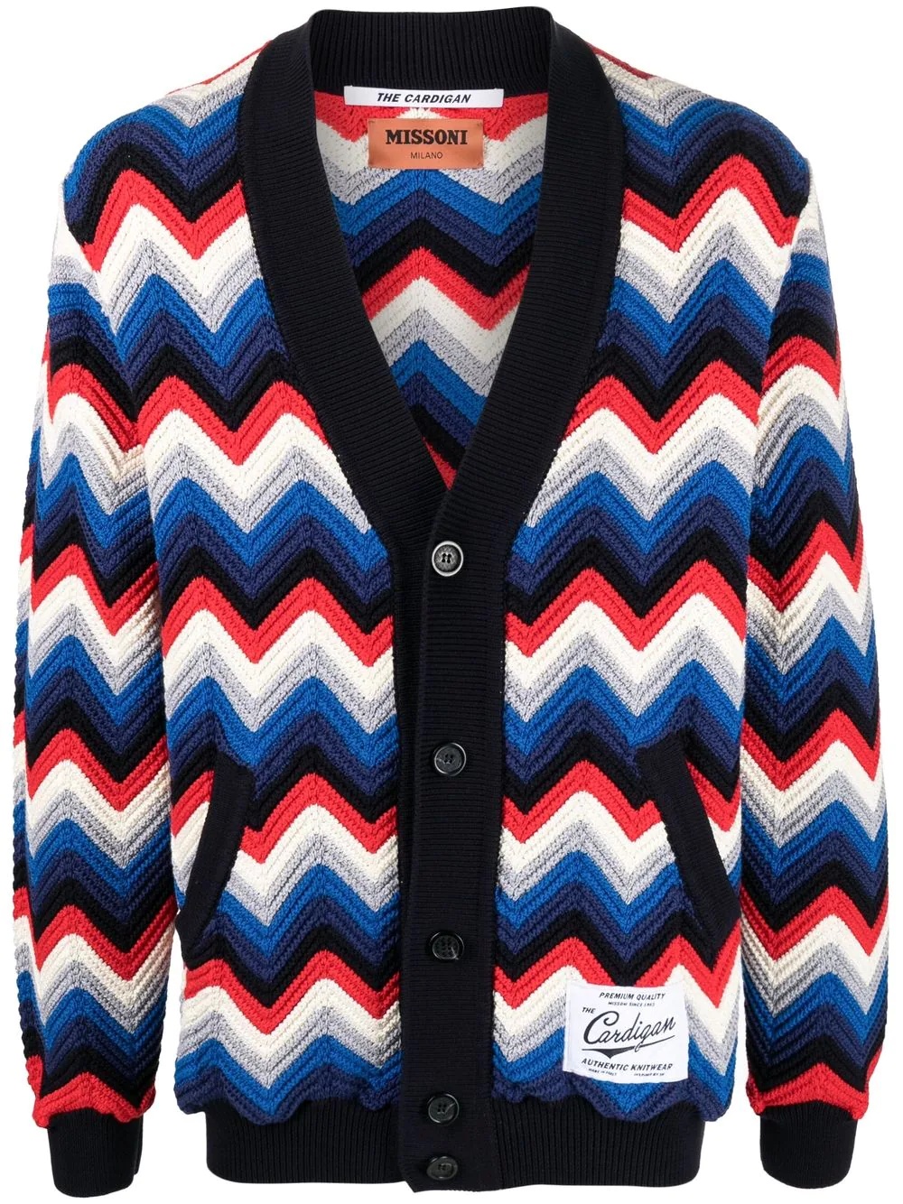 chevron-knit button-up cardigan - 1