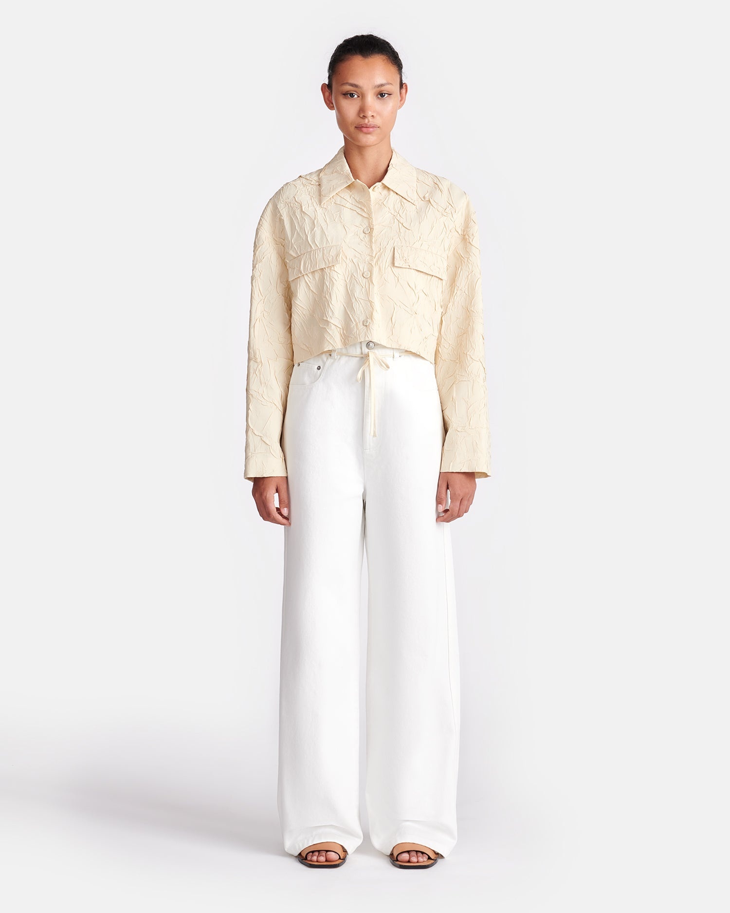 Cropped Sculpted Glass Poplin Shirt - 4