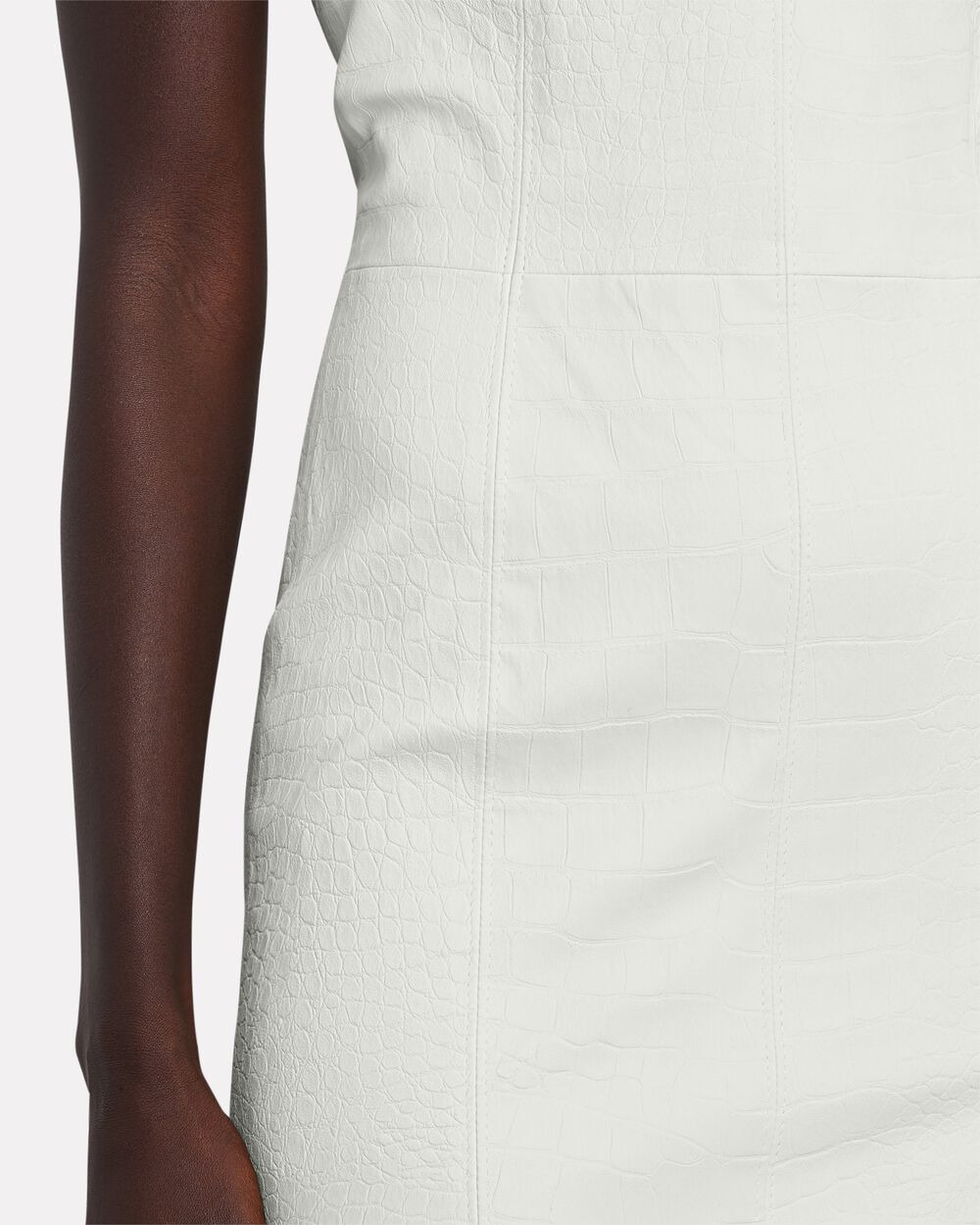 WHITE CROC EMBOSSED LEATHER STRAPLESS DRESS - 9