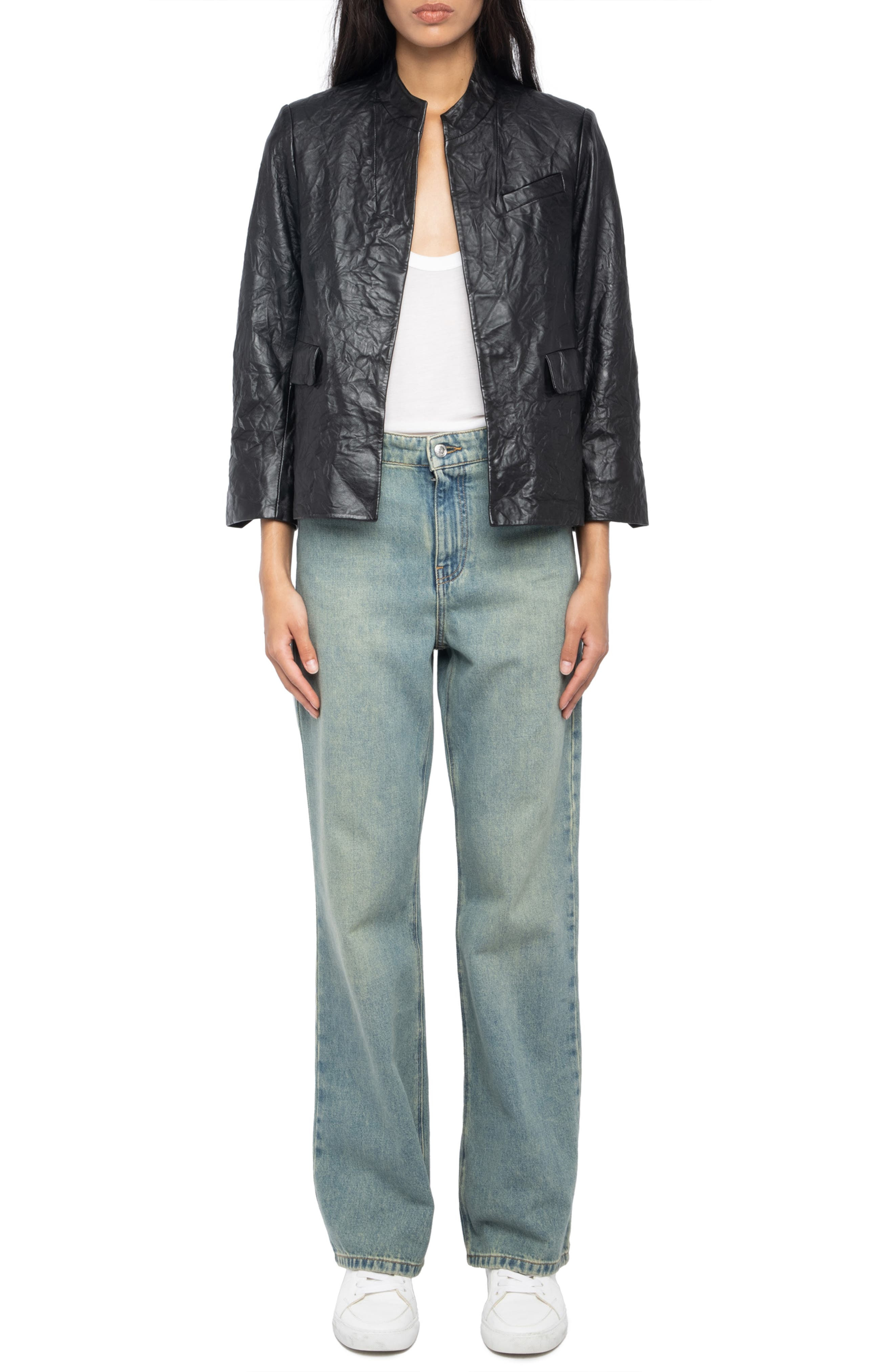Zadig & Voltaire Veryn Cuir Crinkled Leather Jacket in Black at Nordstrom - 6