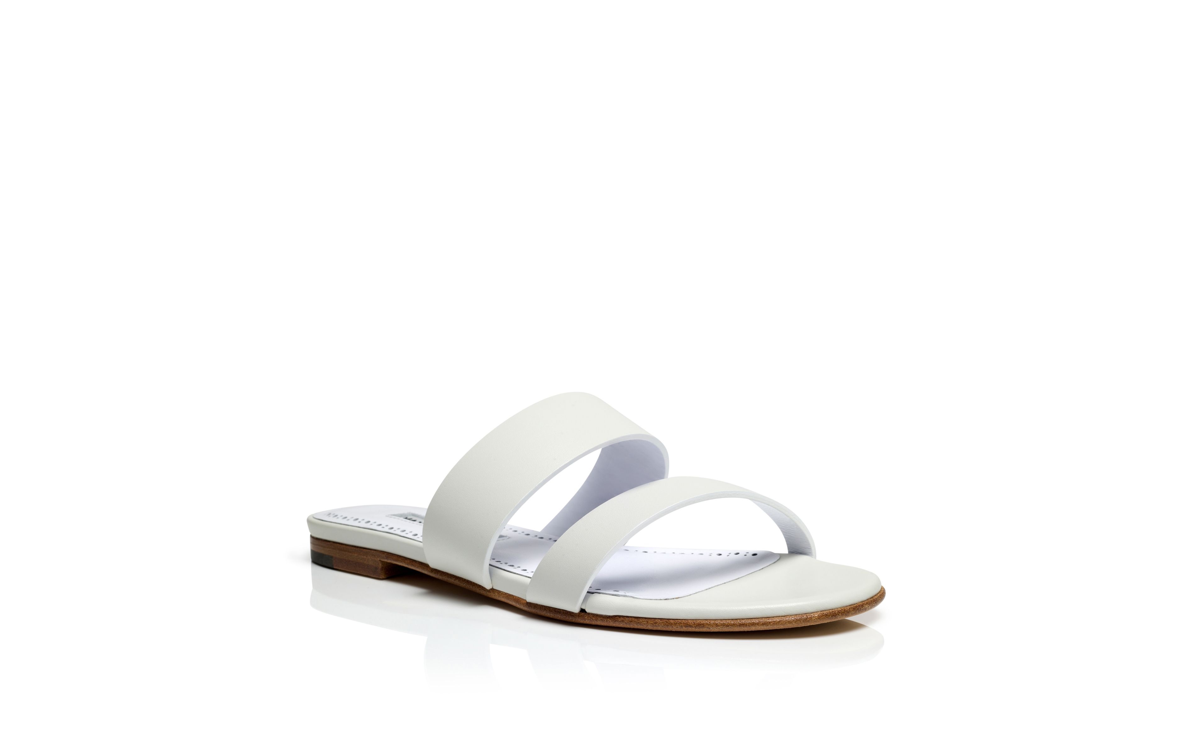 White Calf Leather Flat Sandals - 3