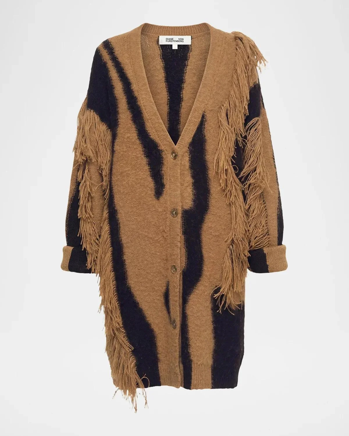 Leone Fringed Abstract Intarsia Cardigan - 1