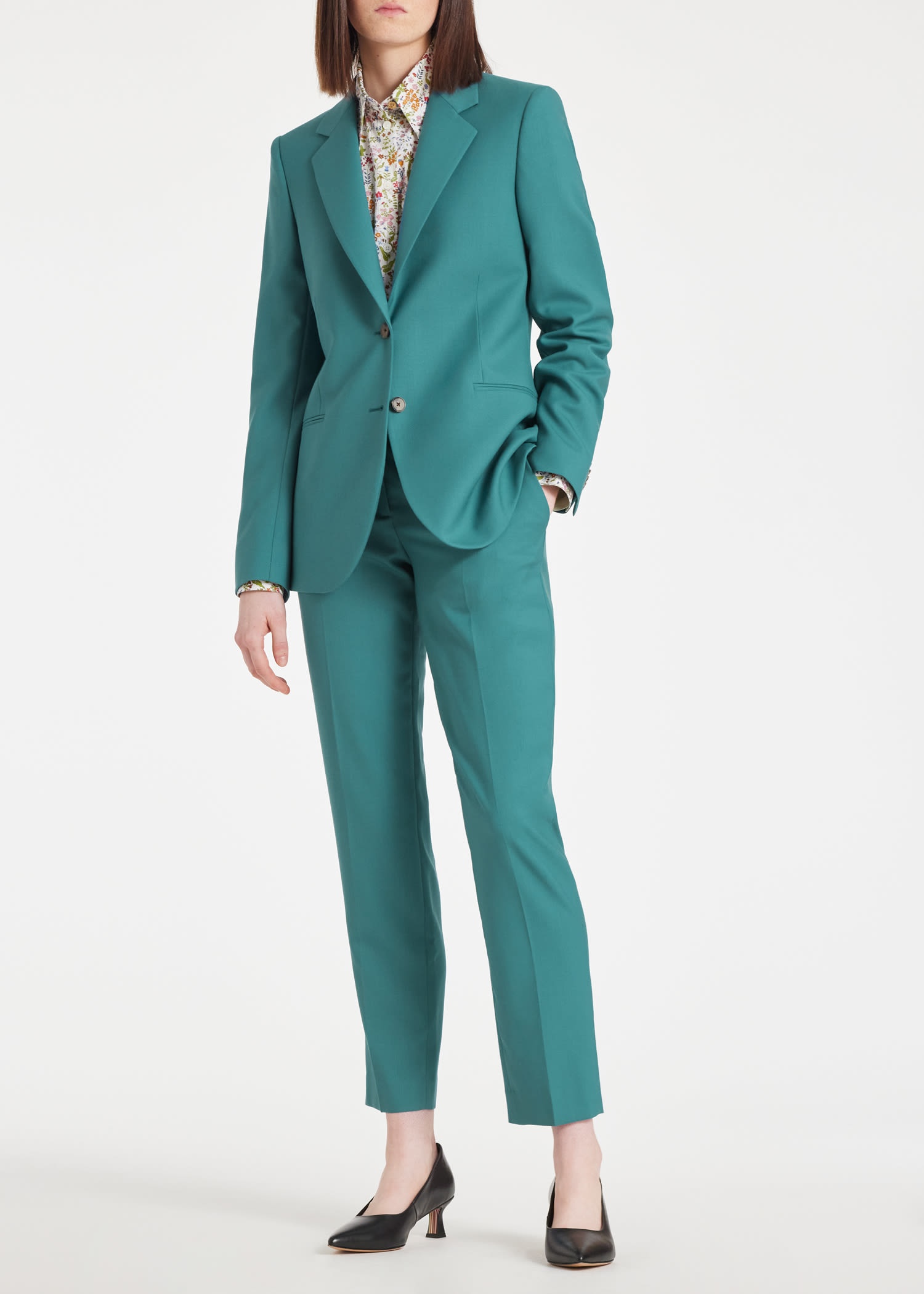 Light Teal Wool Tapered-Fit Trousers - 5