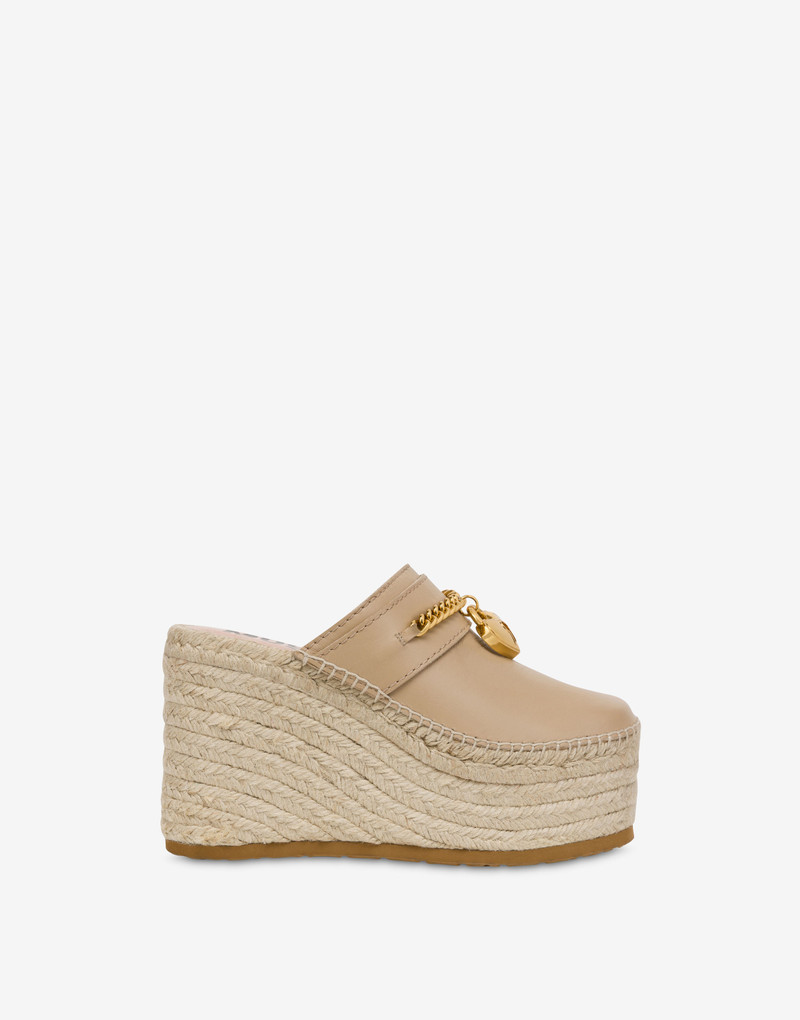 CHAIN & HEART CALFSKIN WEDGE MULES 2