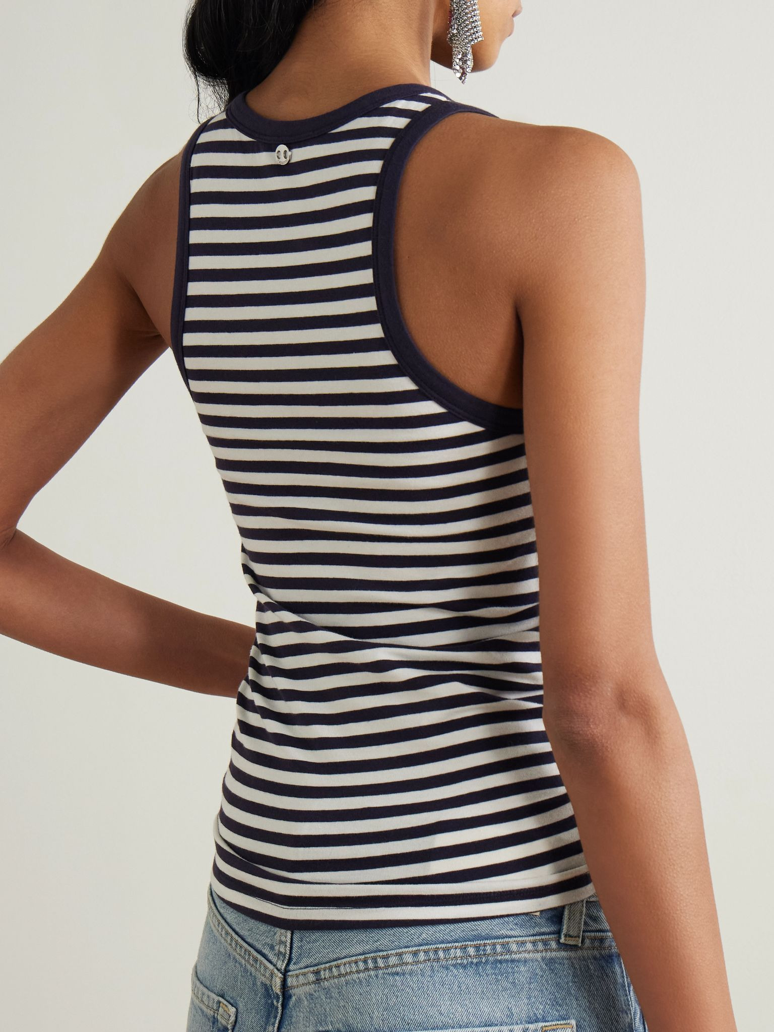 Embellished striped cotton-blend jersey tank White - 3