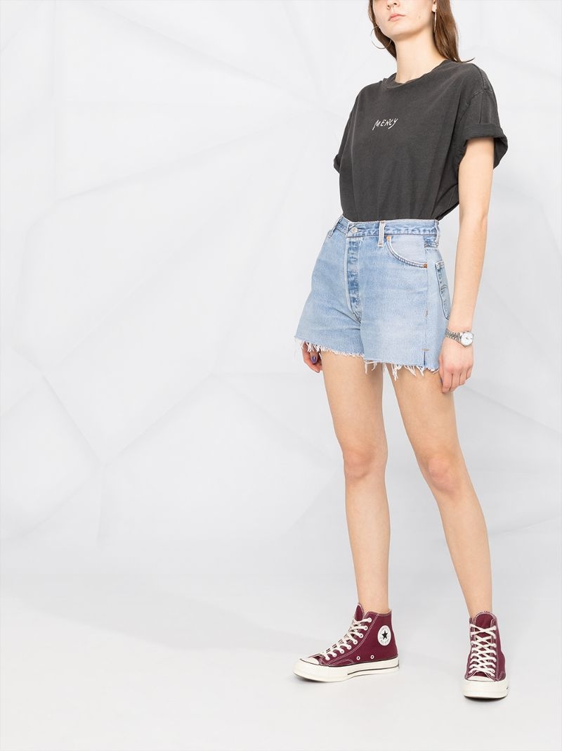 high-rise raw-cut denim shorts - 4