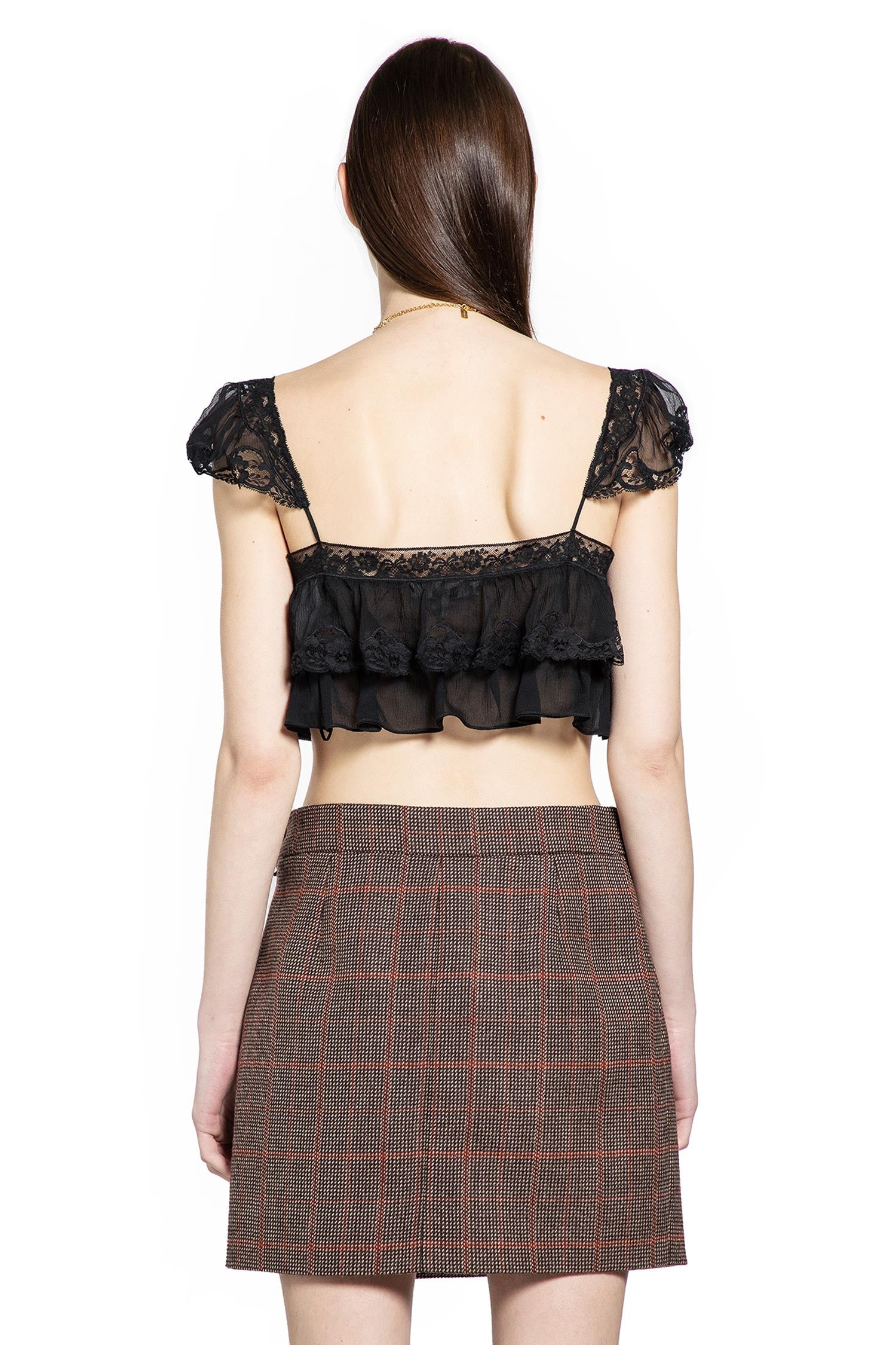 Silk Muslin And Lace Ruffled Crop Top - 4