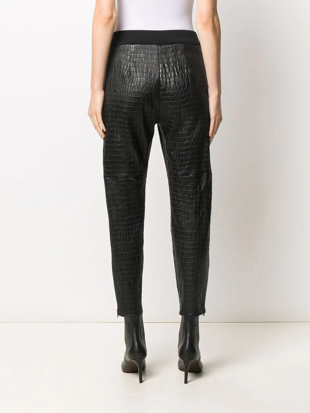 crocodile-effect leather trousers - 4