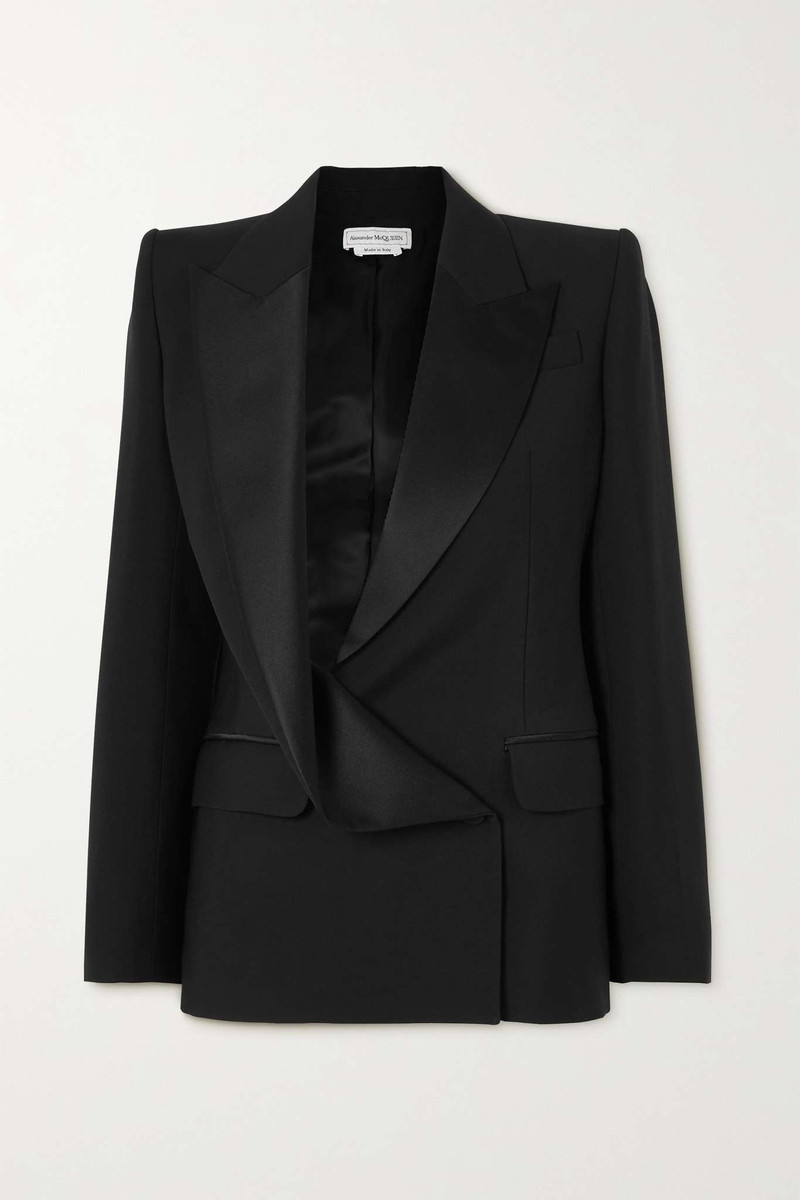 Draped satin-trimmed wool-twill blazer 1