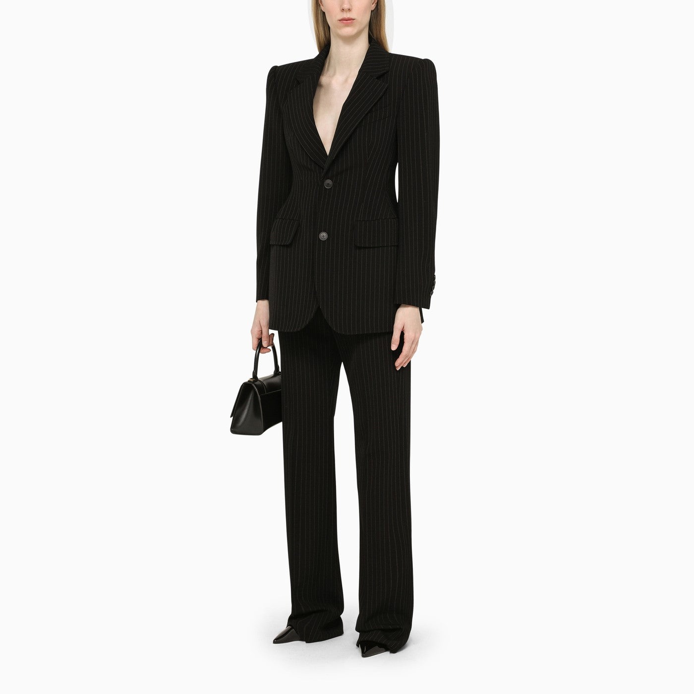 Balenciaga Black Pinstripe Structured Jacket - 2