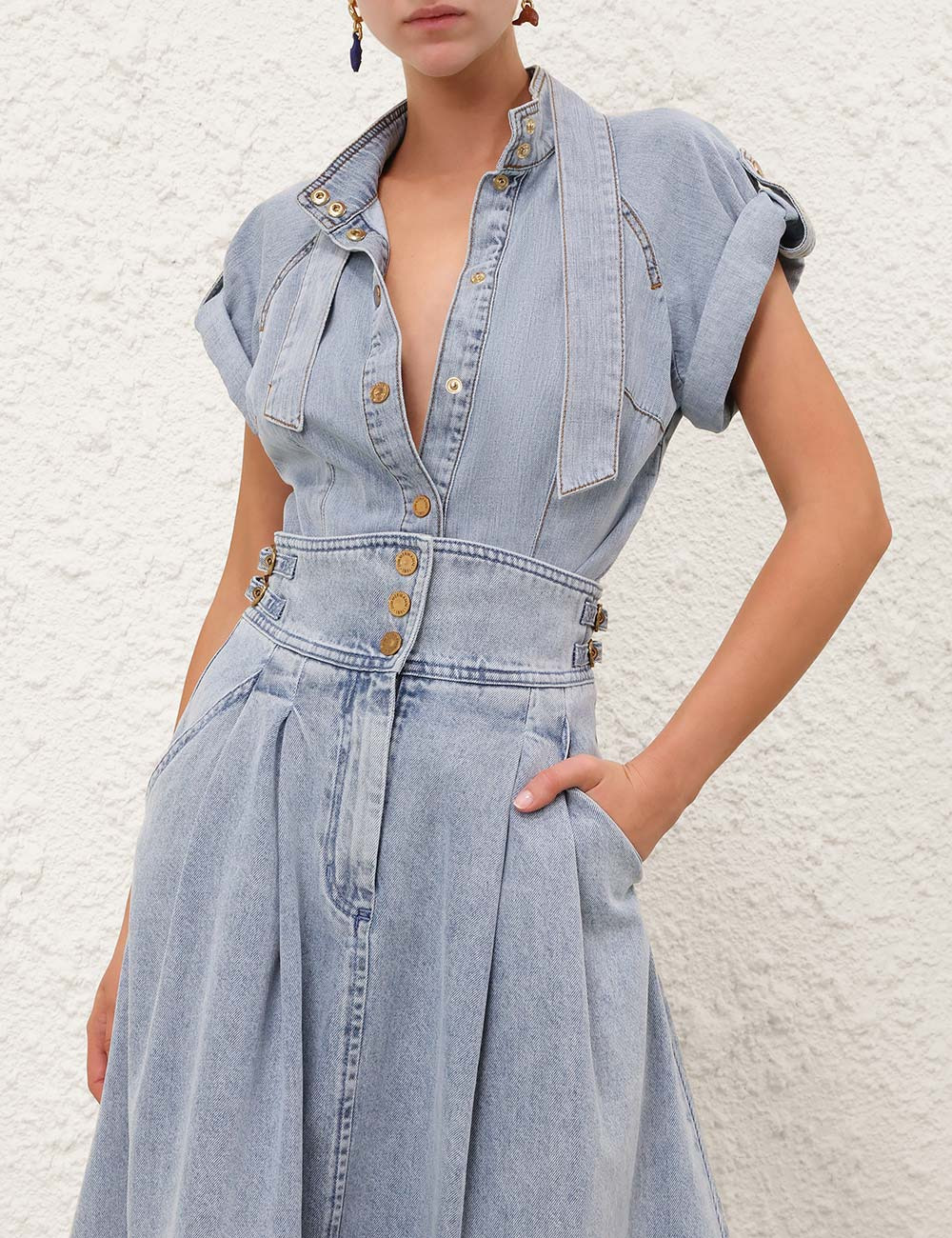 DENIM TIE NECK SHIRT - 2