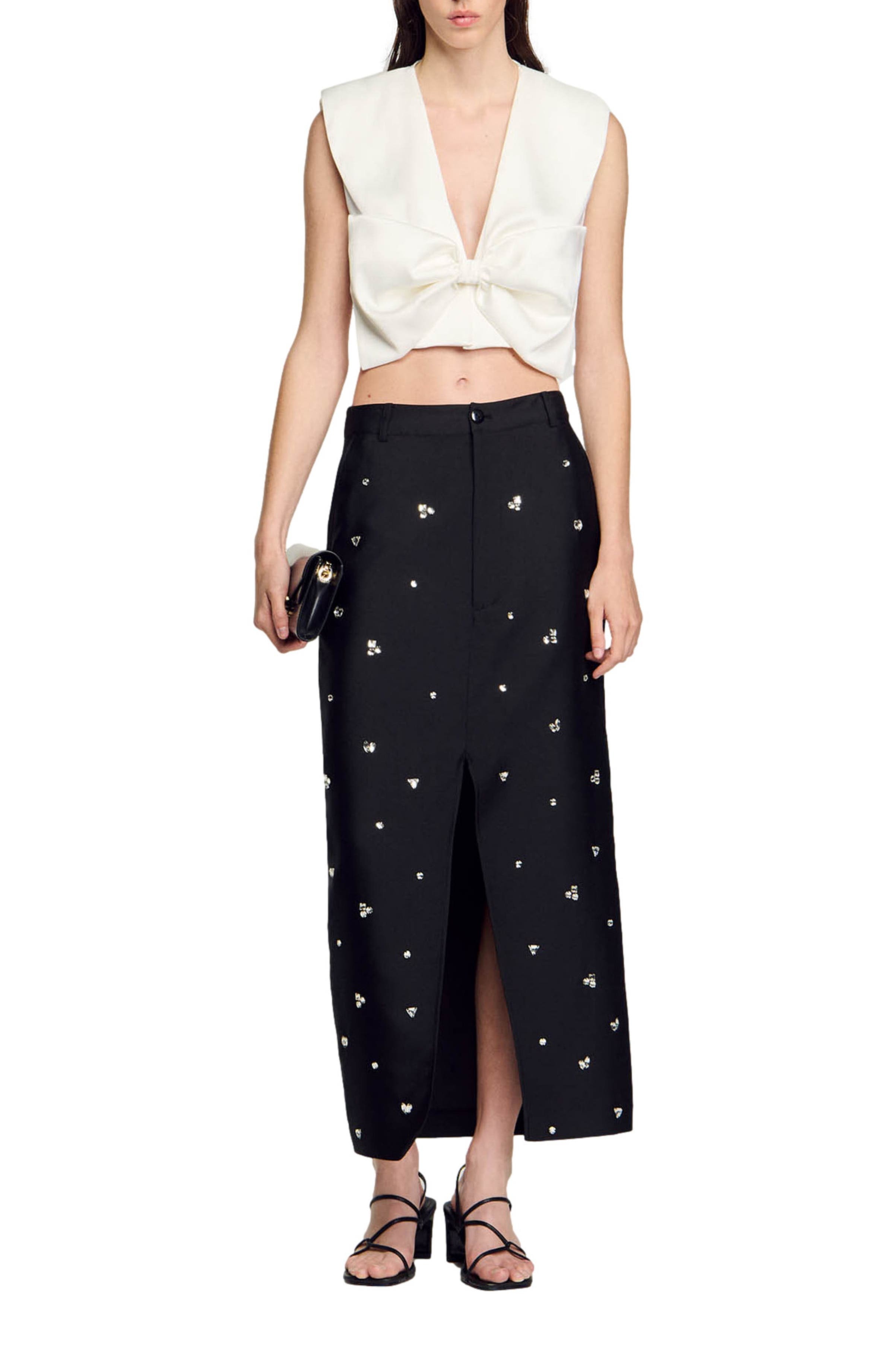 SANDRO Satin-effect crop top in White at Nordstrom - 6