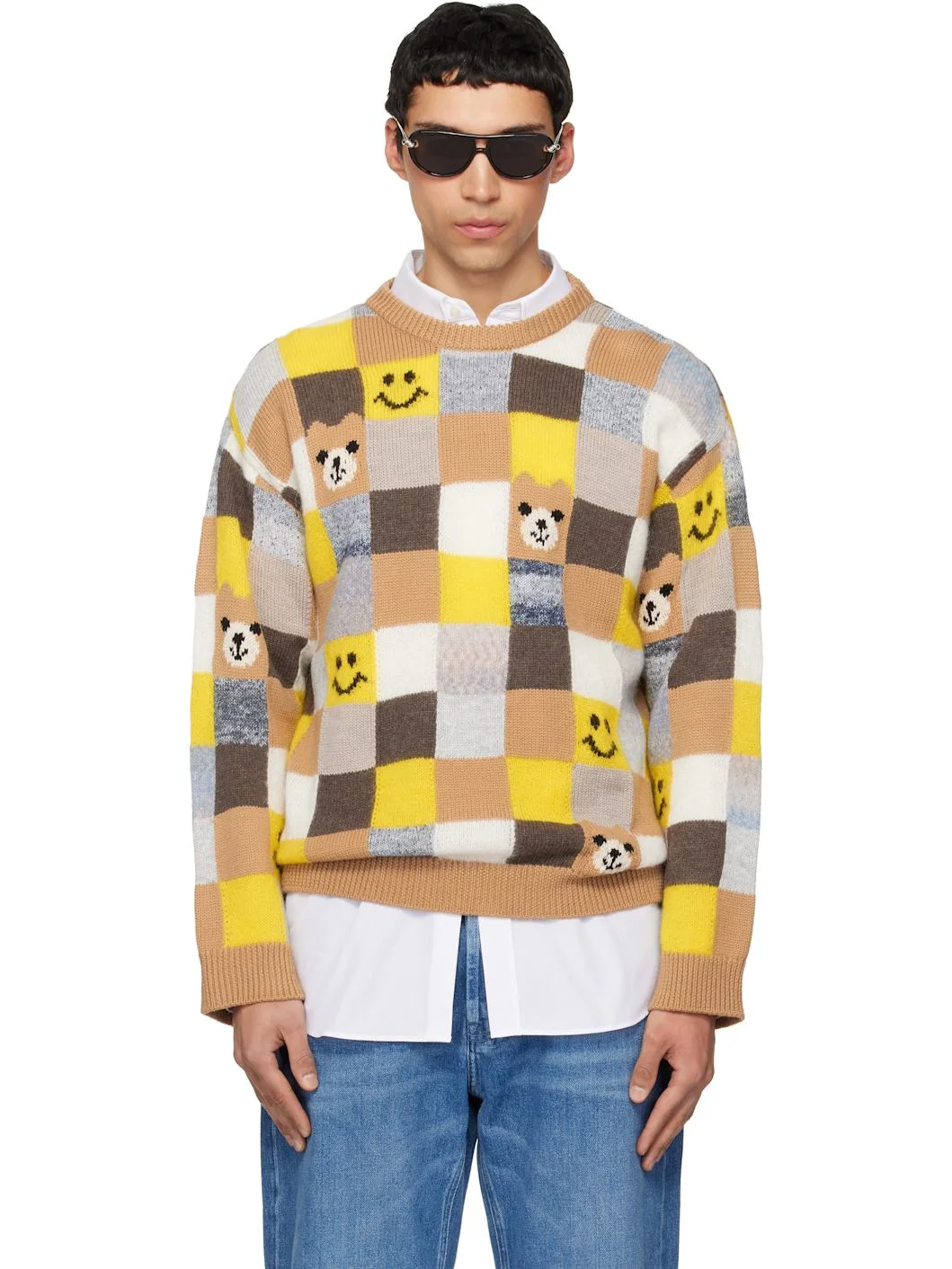 Yellow & Beige Wool & Cashmere Blend Sweater - 1