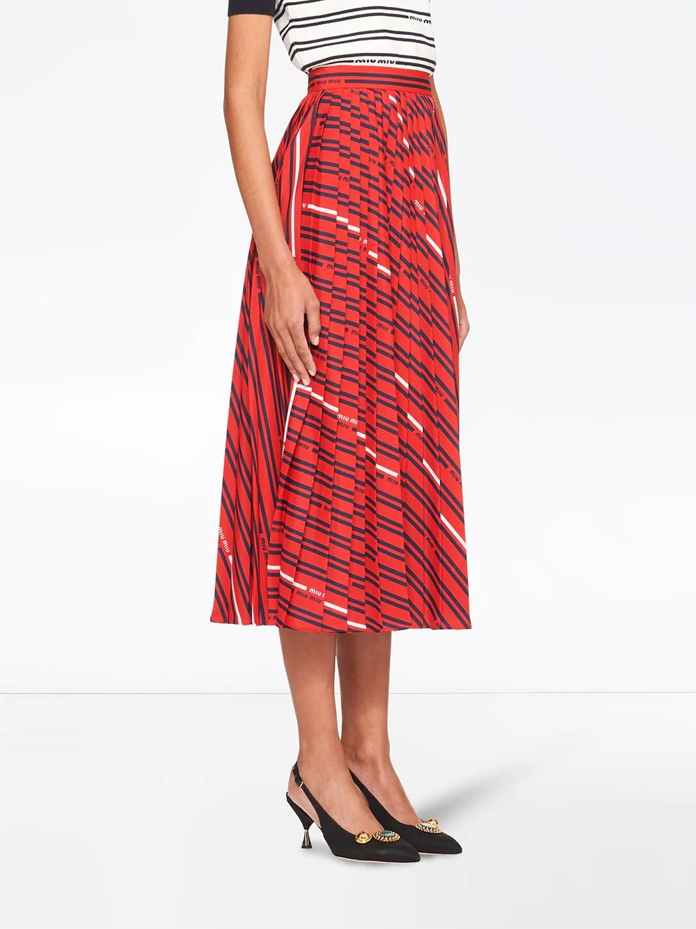 logo print pleated midi skirt - 3