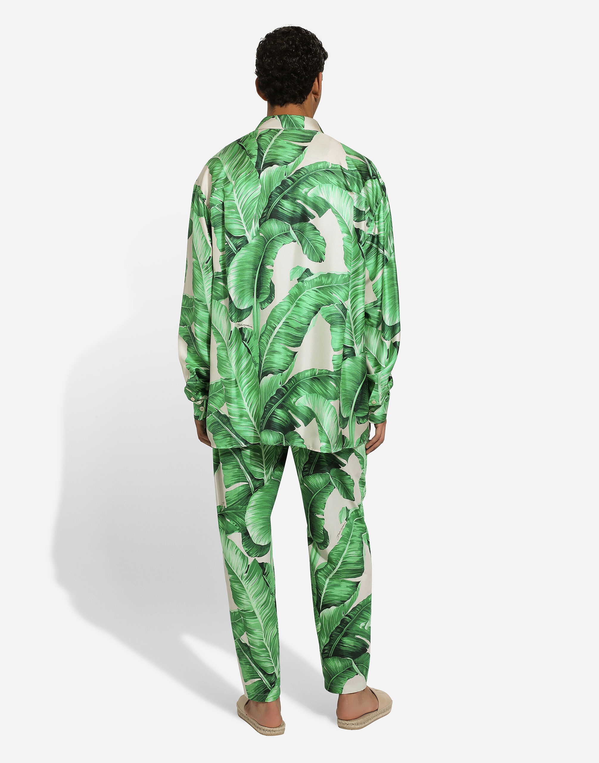Oversize silk shirt with banana-tree print - 3