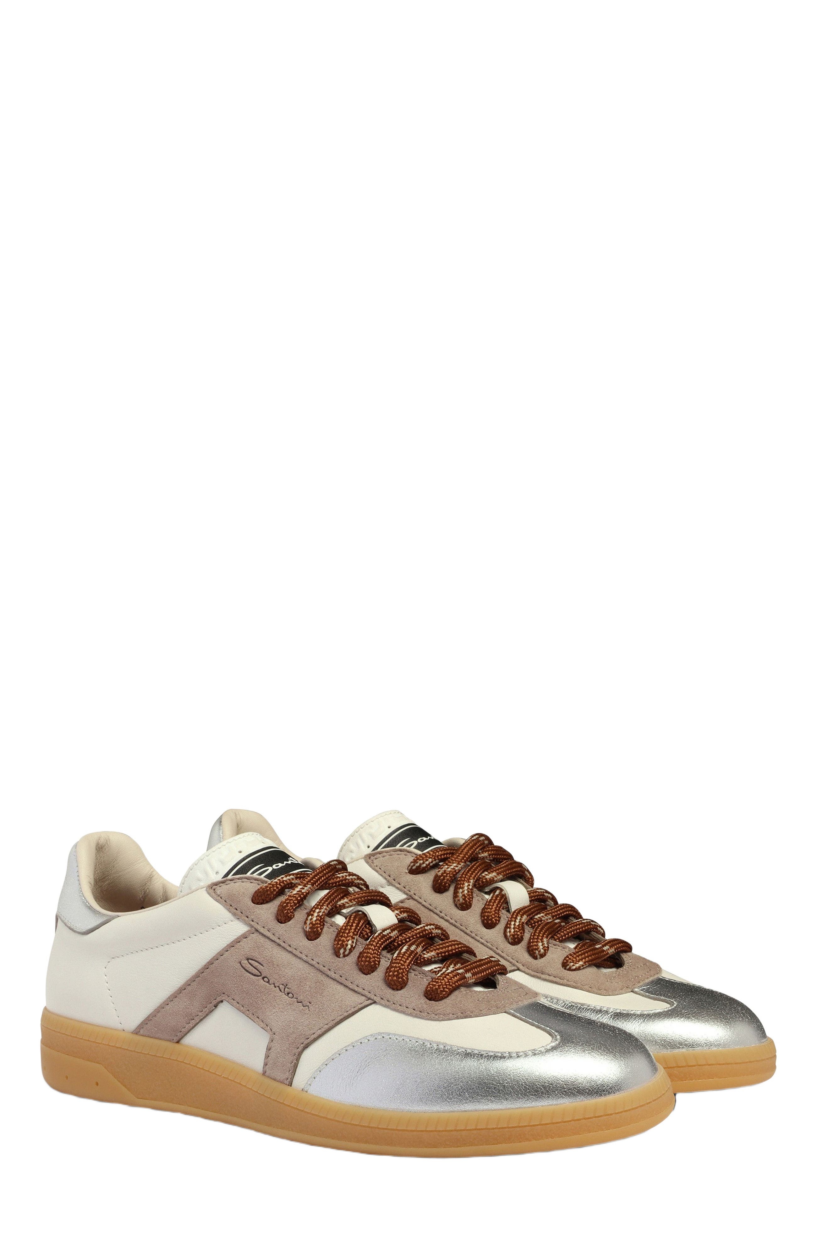Santoni Women's leather and suede DBS Oly sneaker in Natural at Nordstrom - 3