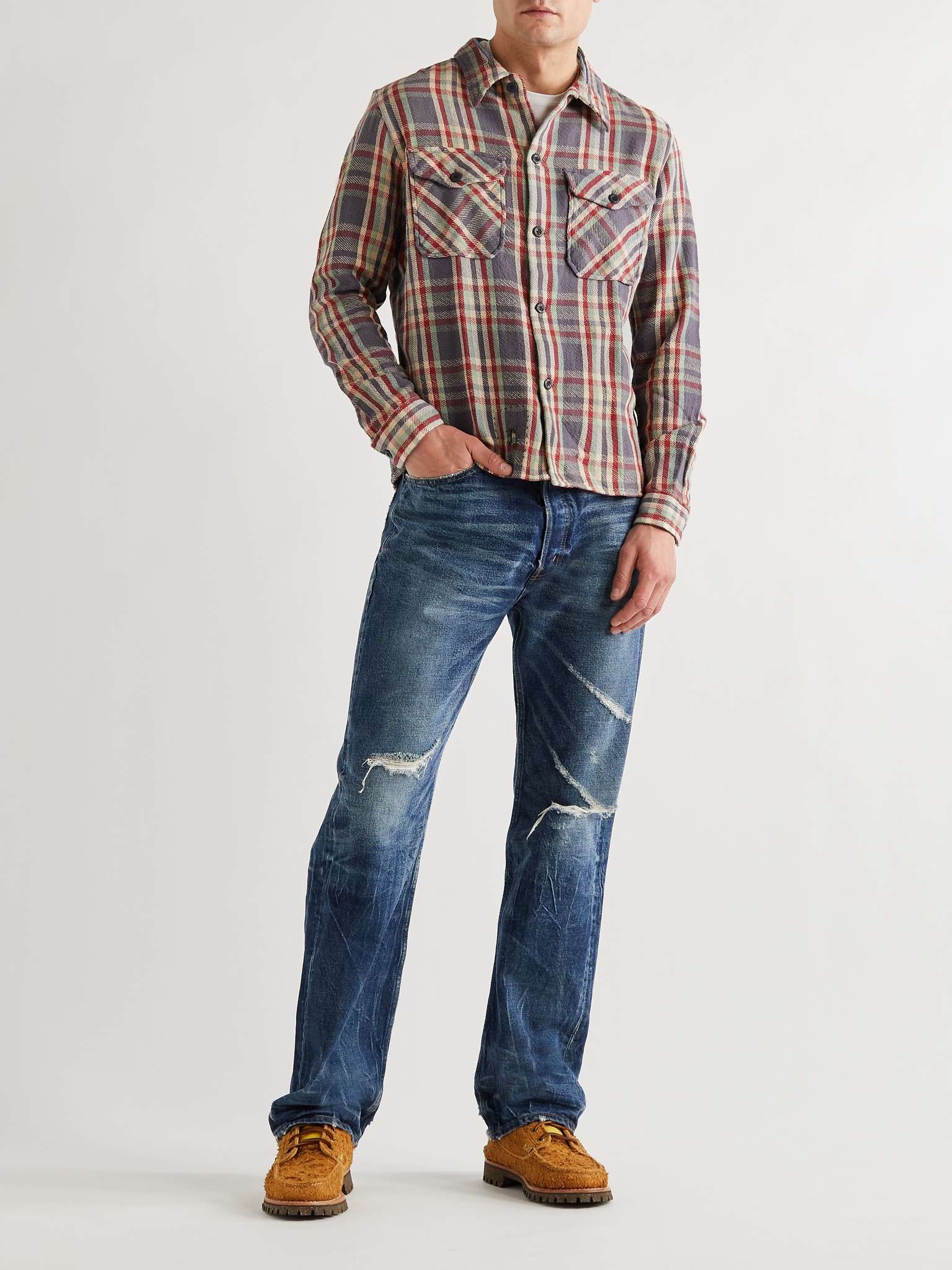 Askin Distressed Checked Cotton-Flannel Overshirt - 2