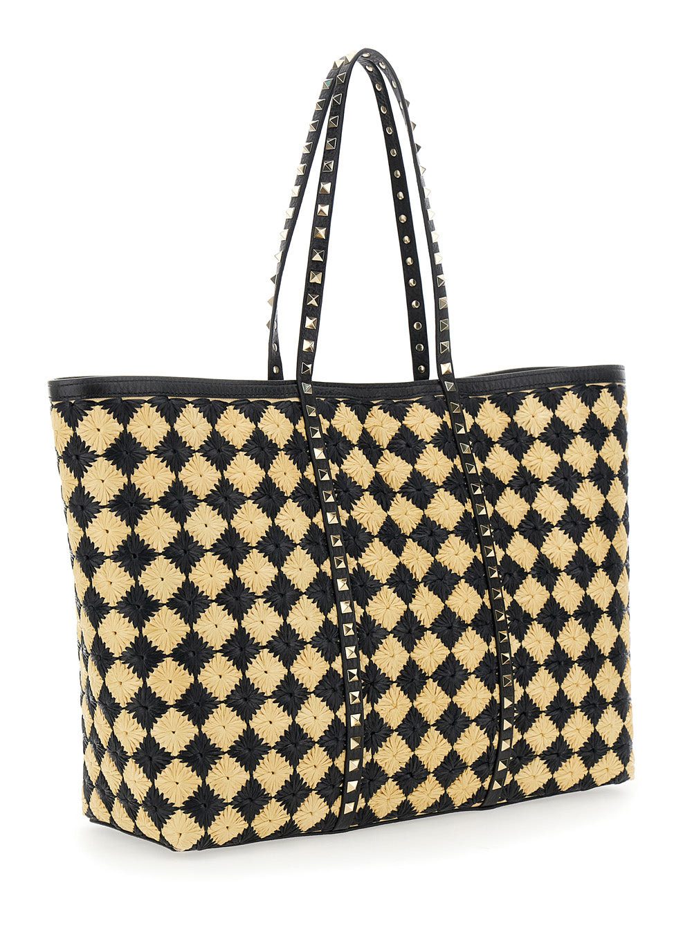 Valentino Garavani Women Beige Shopper With All-Over Diamond Pattern And Applied Rockstud Studs In S - 3