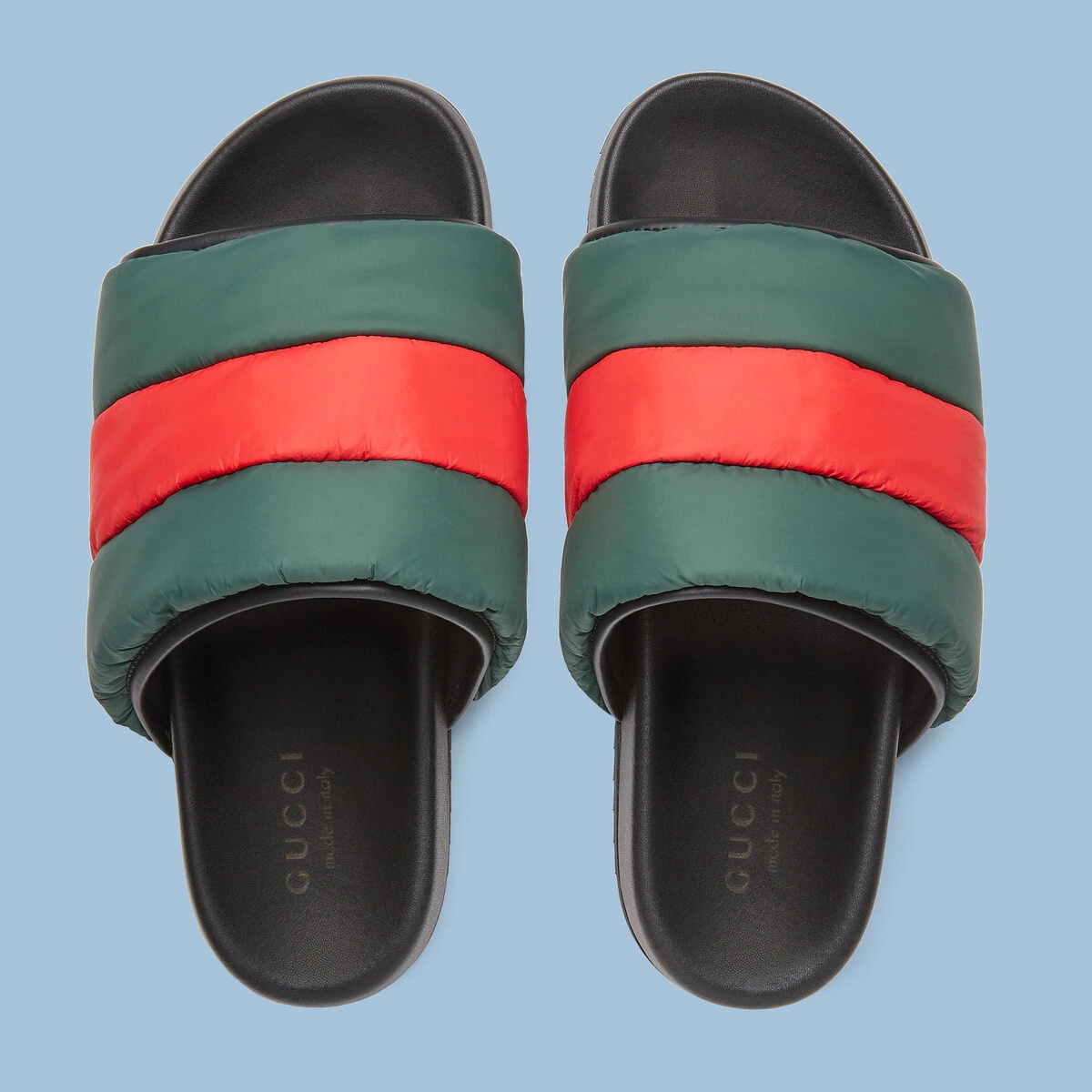 Men's Interlocking G slide sandal in red and green rubber