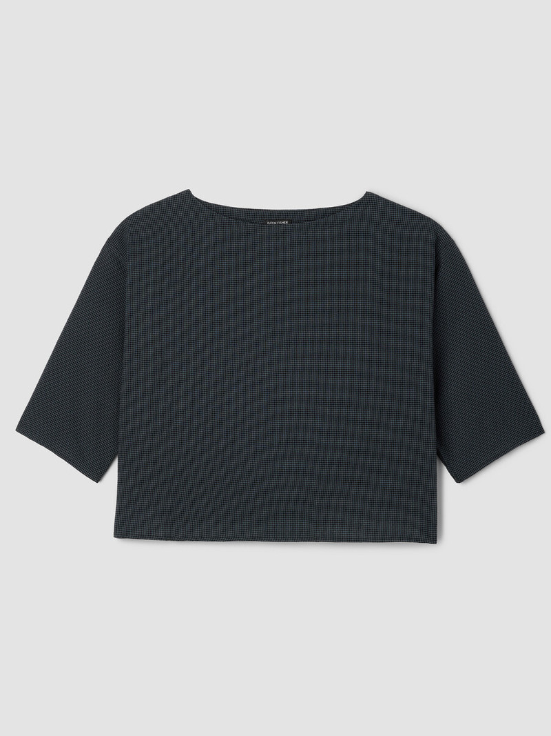 Mini Check Crepe Bateau Neck Box-Top 1