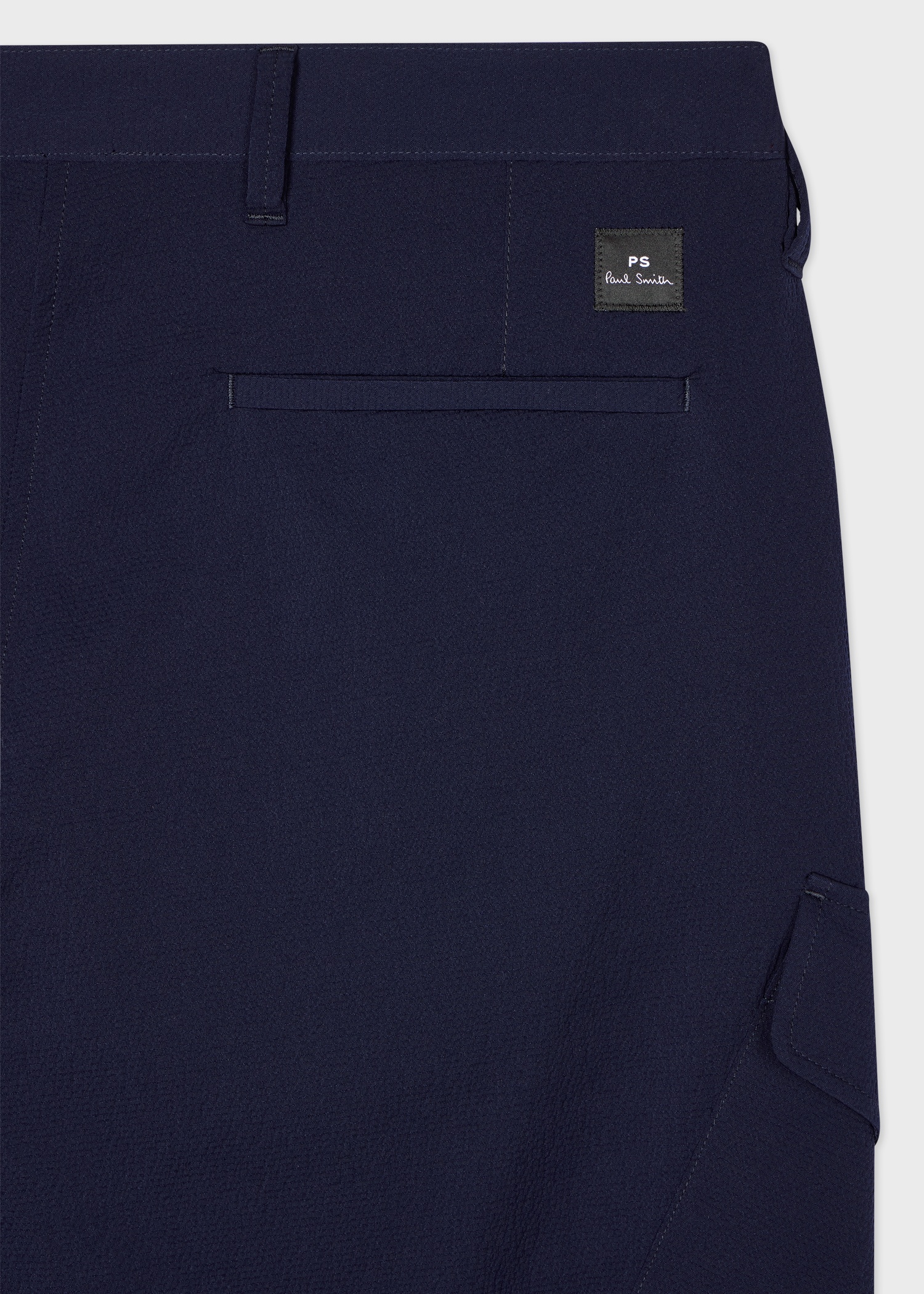 Navy Seersucker Cargo Trousers - 2