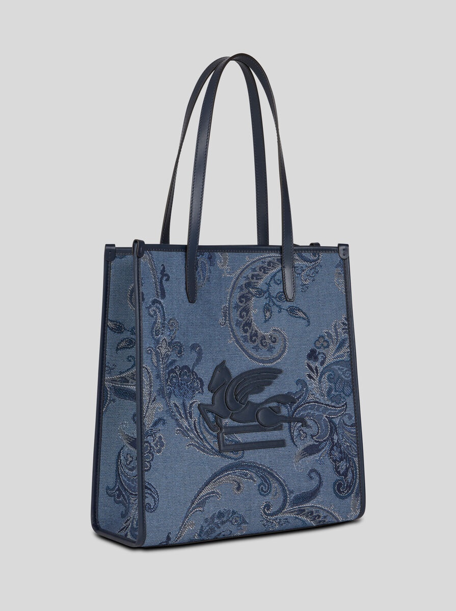 MEDIUM DENIM JACQUARD LOVE TROTTER BAG - 5