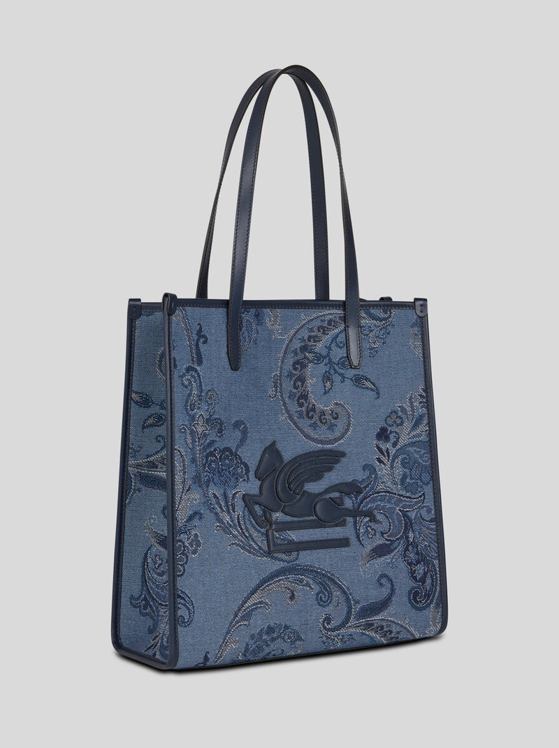 MEDIUM DENIM JACQUARD LOVE TROTTER BAG 5