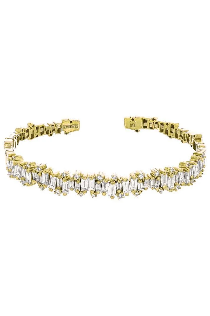 Diamond Baguette Fireworks Bangle Bracelet - Yellow Gold - 1