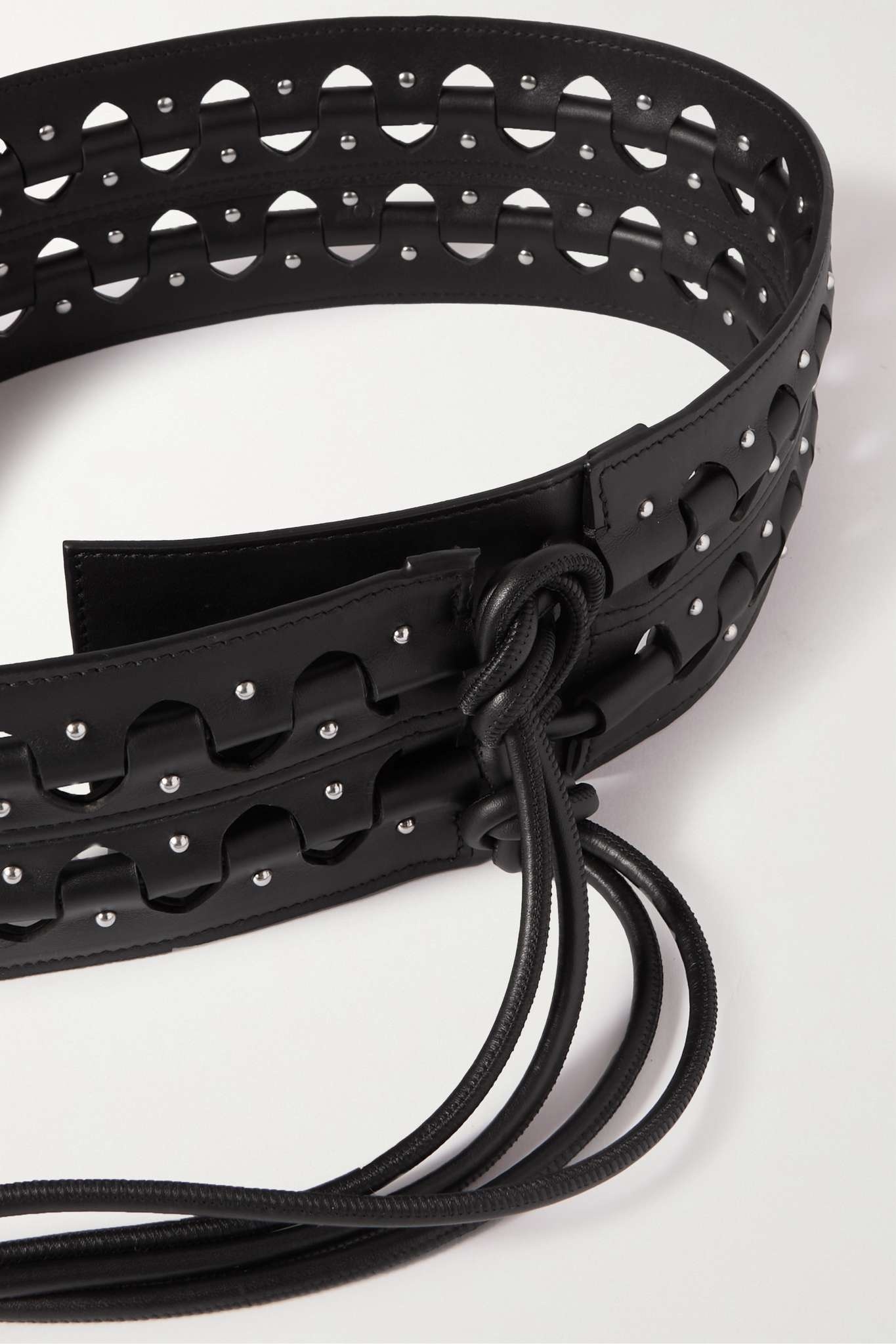 Studded laser-cut leather waist belt - 3