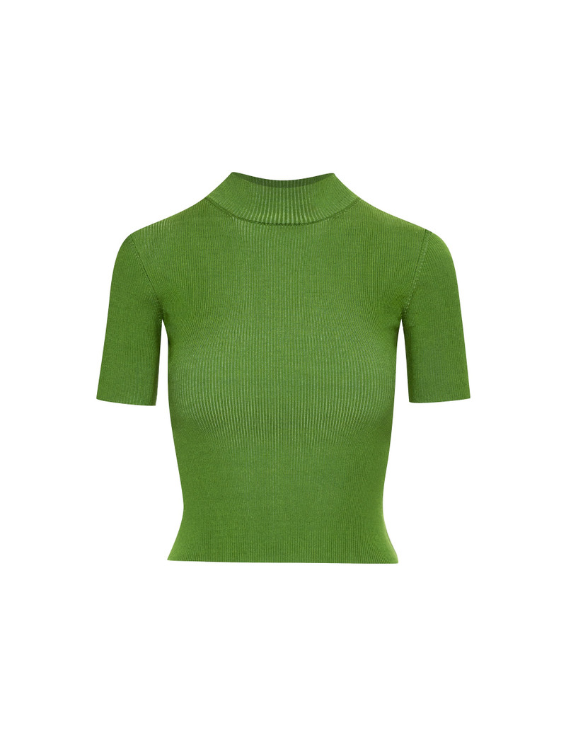 SHORT SLEEVE MOCK NECK RIBBED PULLOVER 1