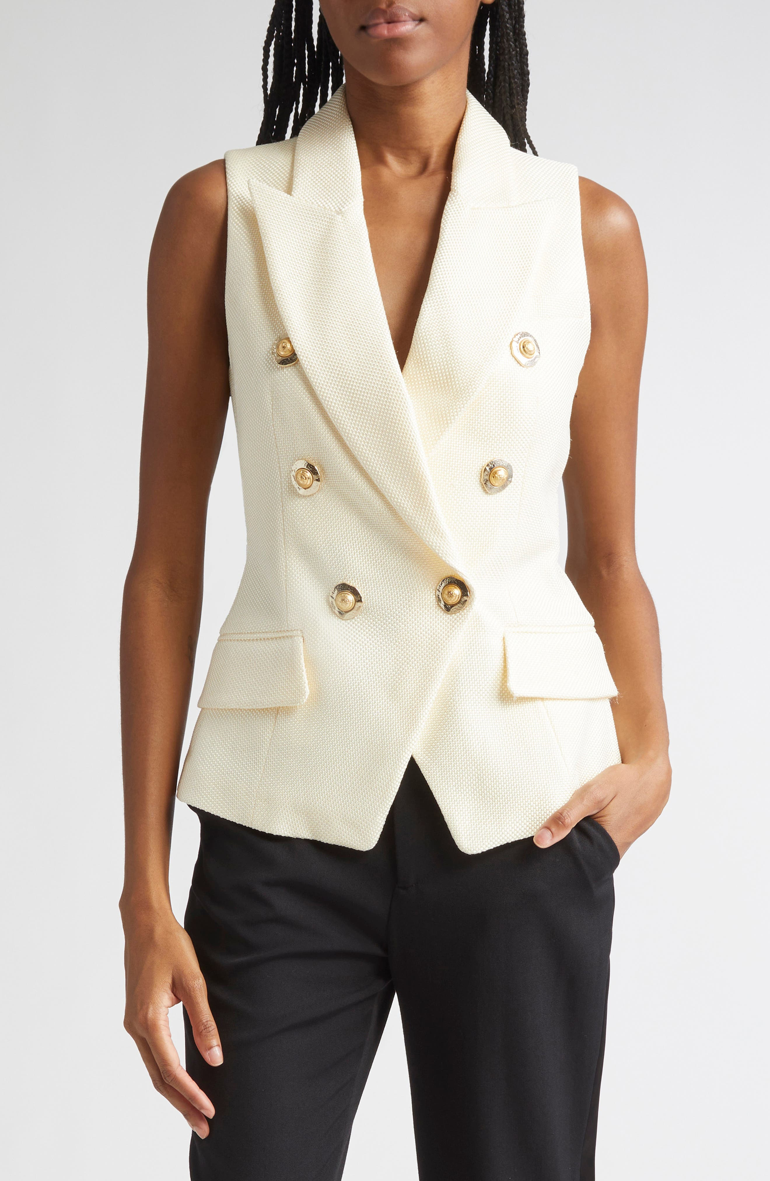Balmain Basket Weave Weskit Top in 0Fa Off White at Nordstrom - 1