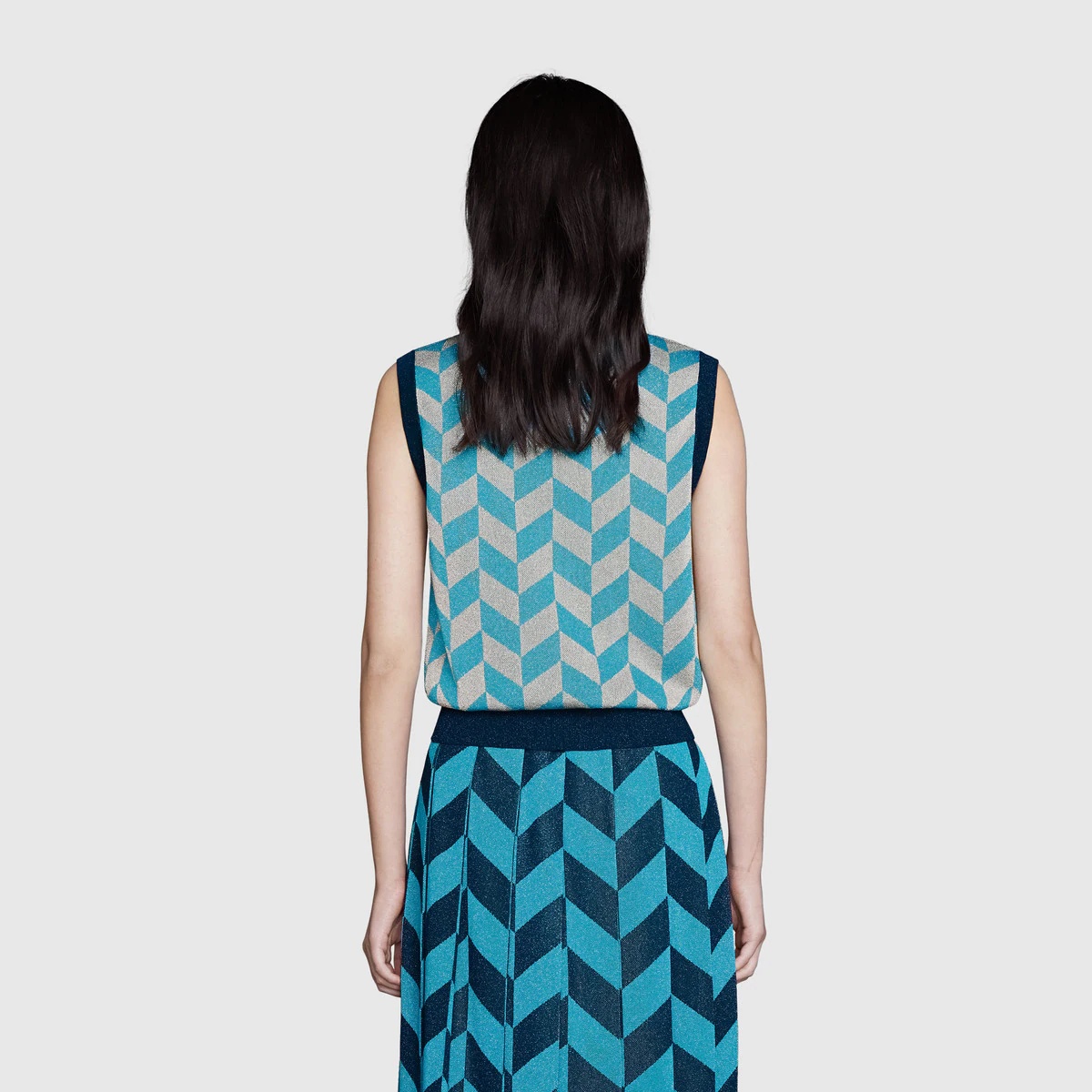 Chevron stitch lamé jacquard vest - 4