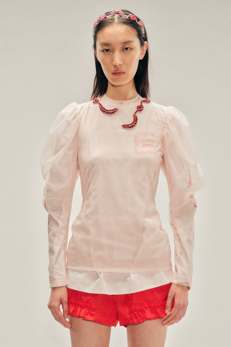 Embellished Sheer Draped Sleeve Top 1