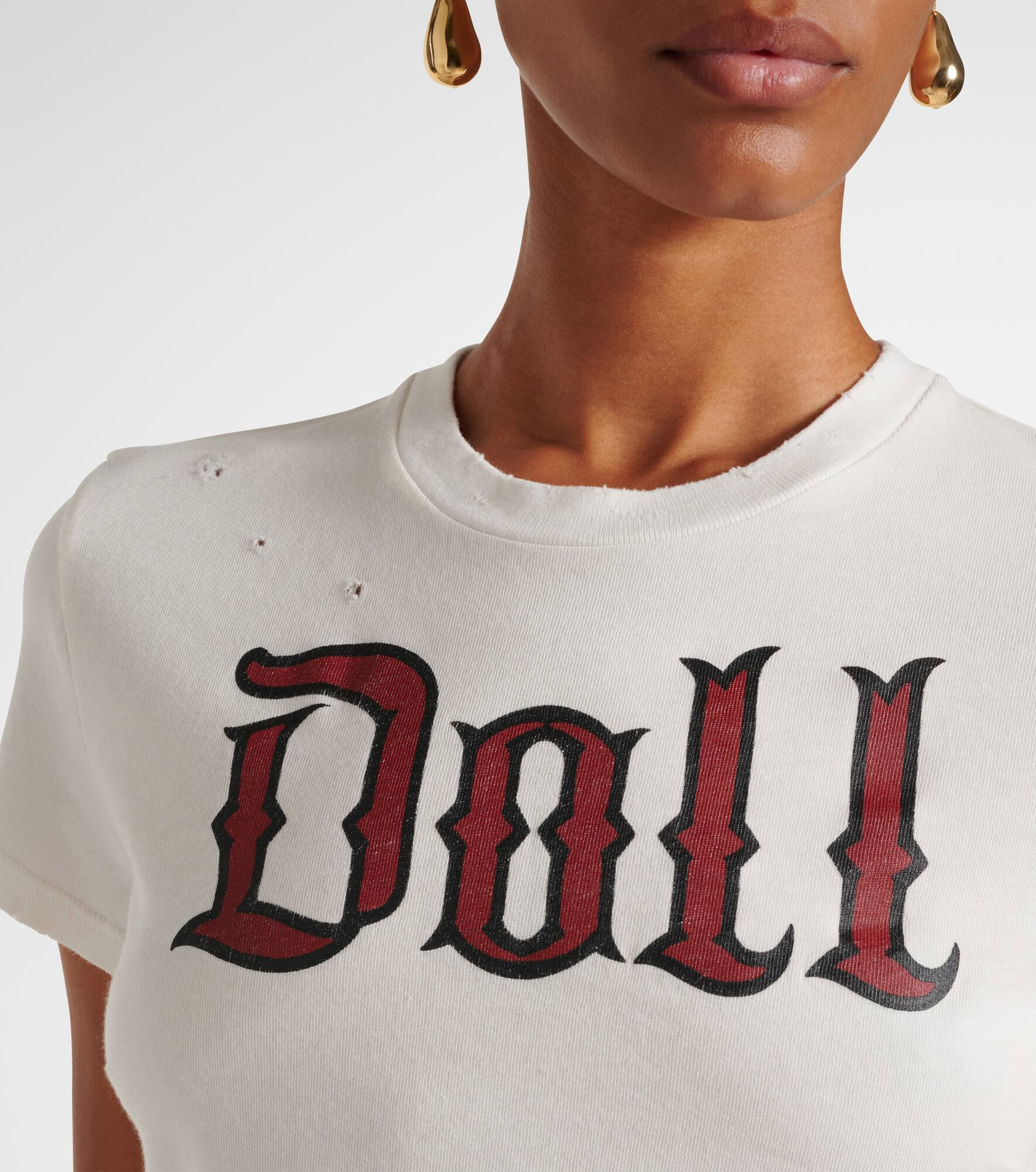 Printed cropped cotton jersey T-shirt - 4