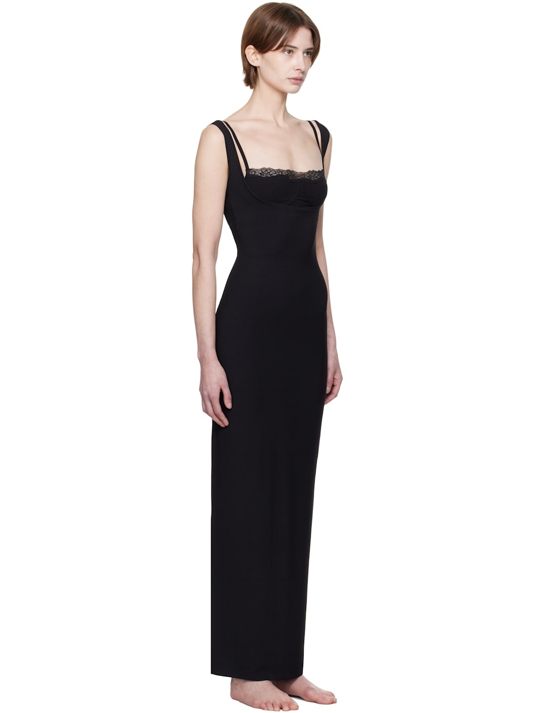 Black Soft Lounge Lace Tank Maxi Dress - 2