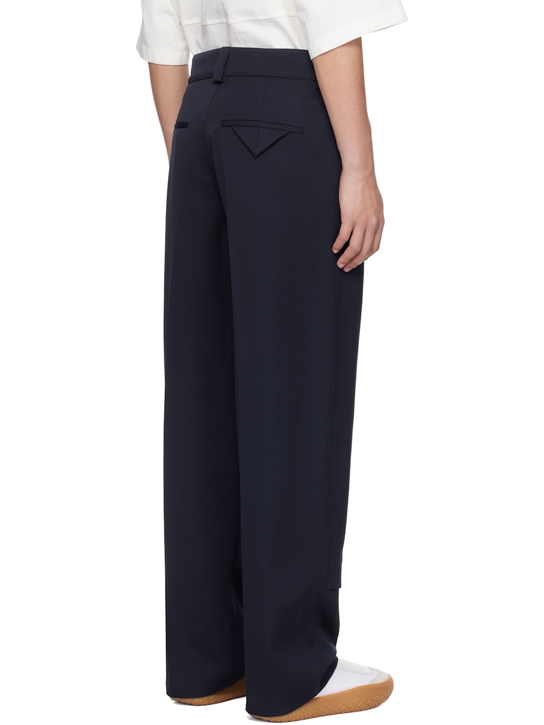 Navy Wool Grain De Poudre Trousers - 3