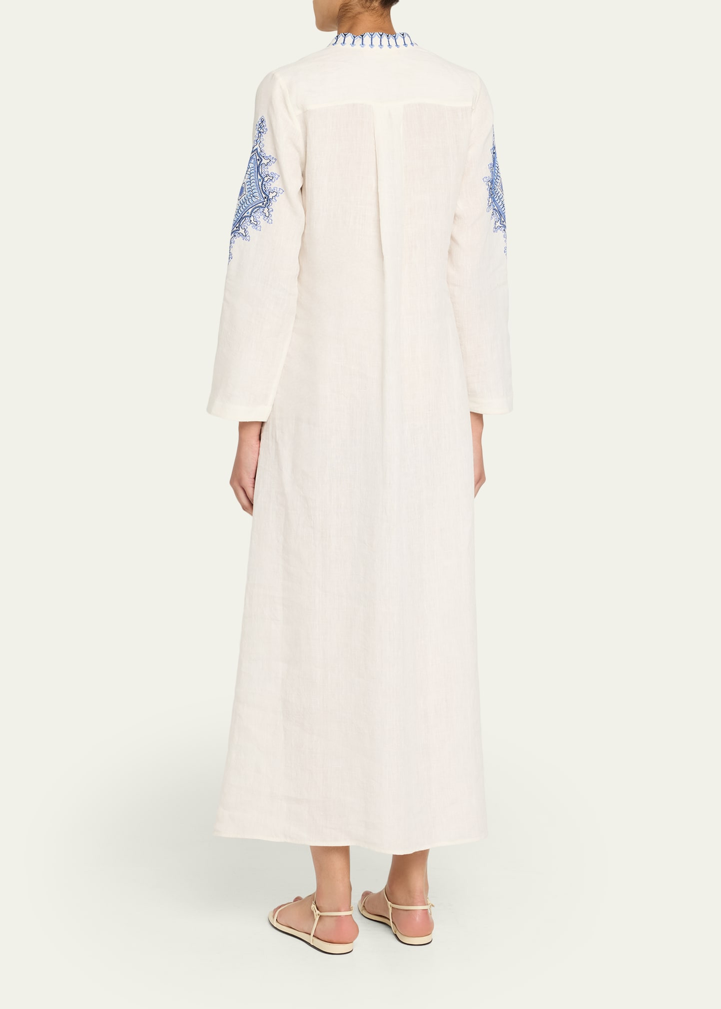 Jenna Astragal Embroidered Linen Midi Dress - 3