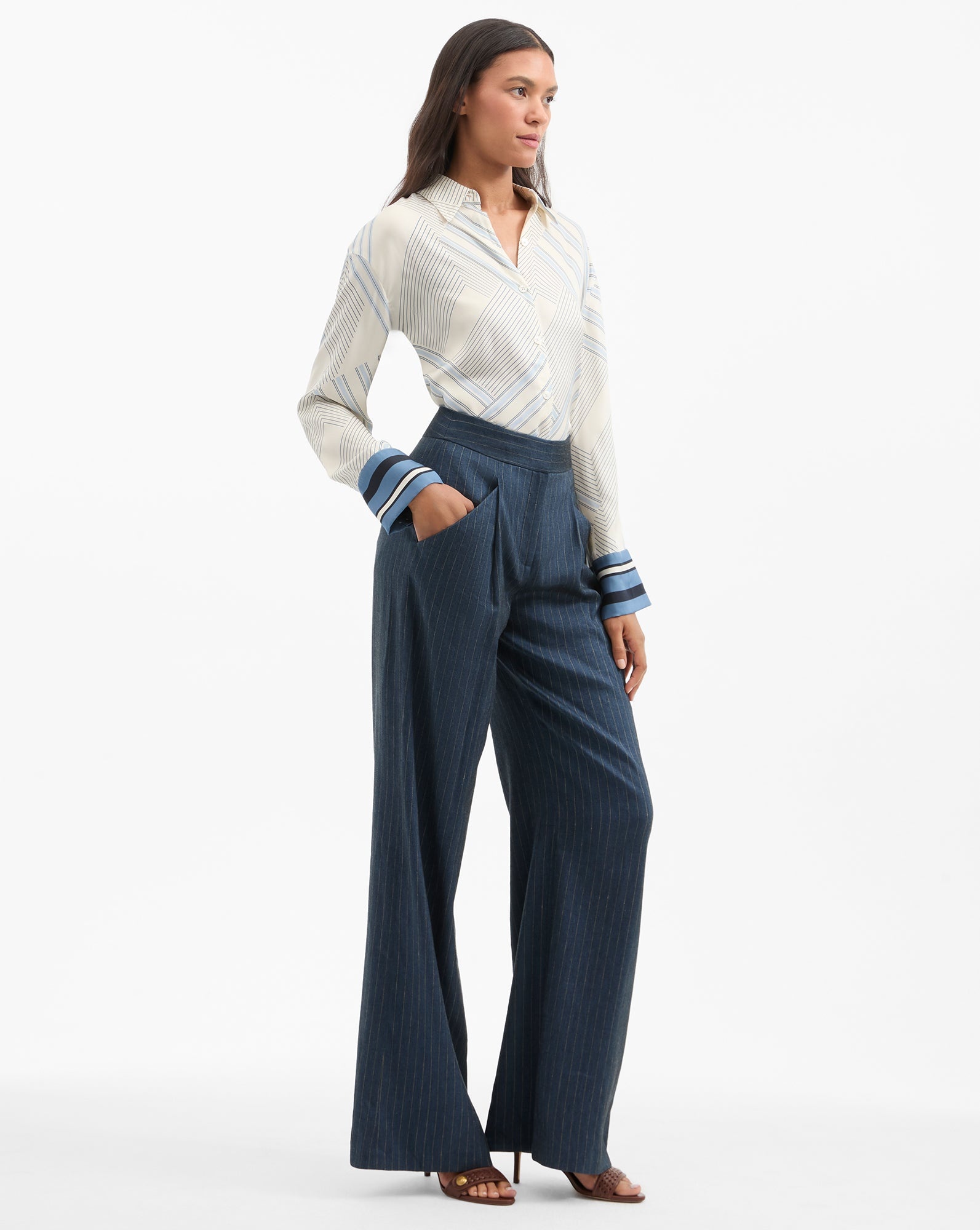 RIMINI WIDE-LEG PINSTRIPE PANT - 4