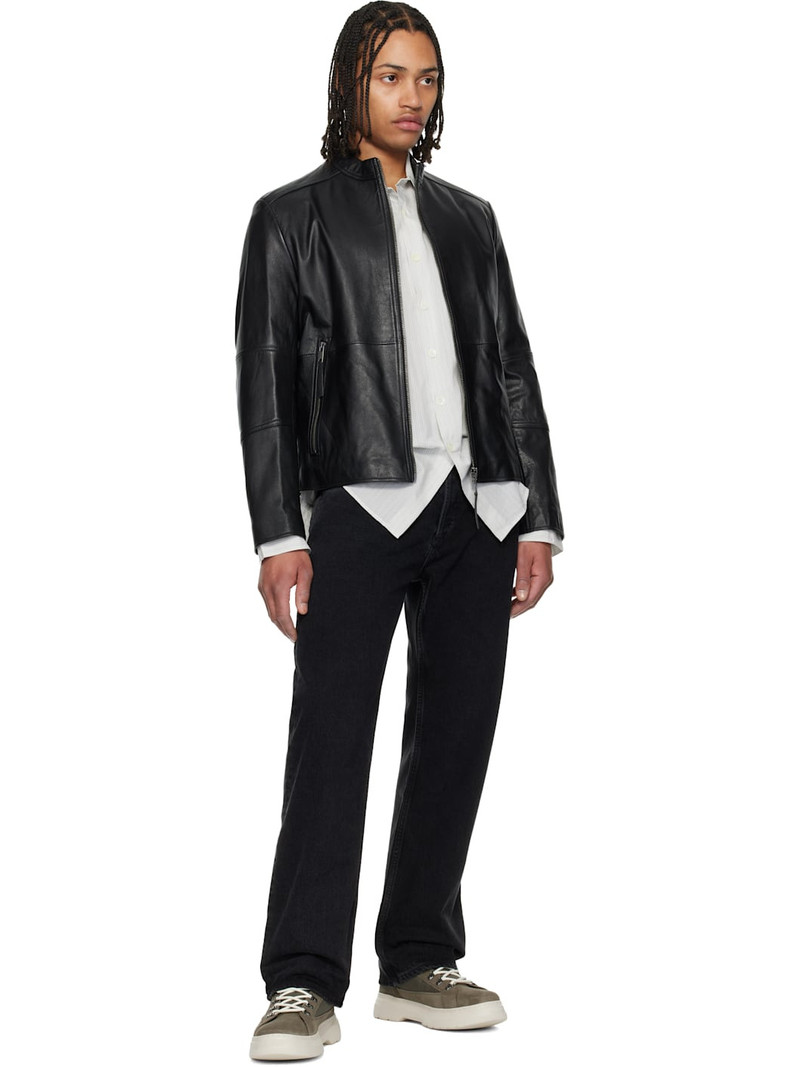HUGO Black Slim Fit Grained Leather Jacket outlook