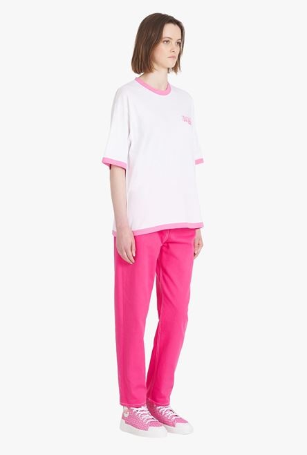 Balmain x Barbie - White eco-designed cotton T-shirt with pink Balmain logo print - 7