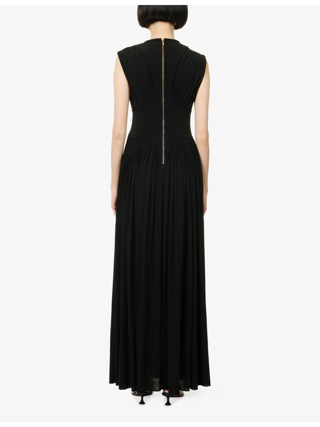 Pleated Round-Neck Stretch-WovenColumn Dress - 4