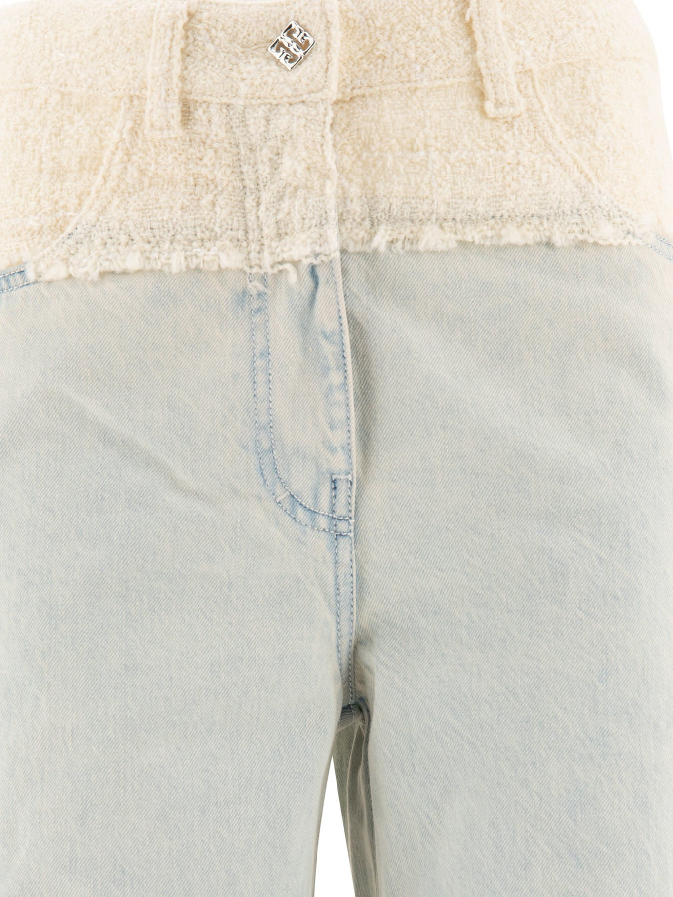 Givenchy Women Oversized Denim And Tweed Mixed Jeans With 4G Detail - 3