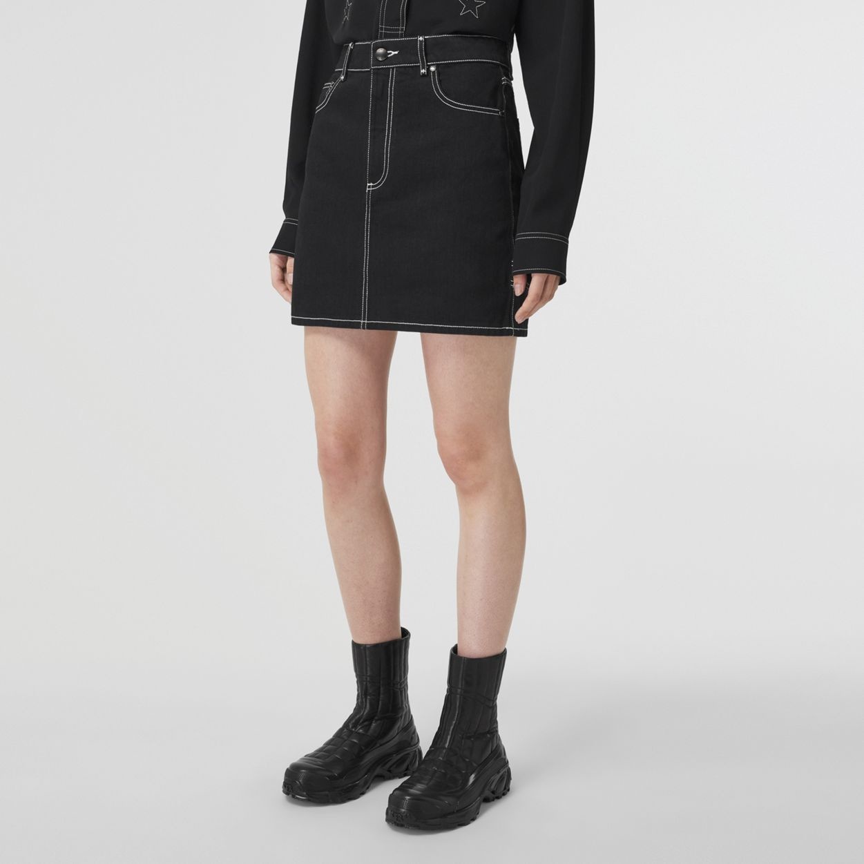 Logo Detail Japanese Raw Denim Skirt - 5