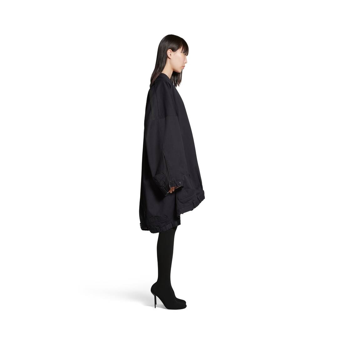 Women's Upcycled Long Sleeve Vareuse Dress in Dark Navy - 3